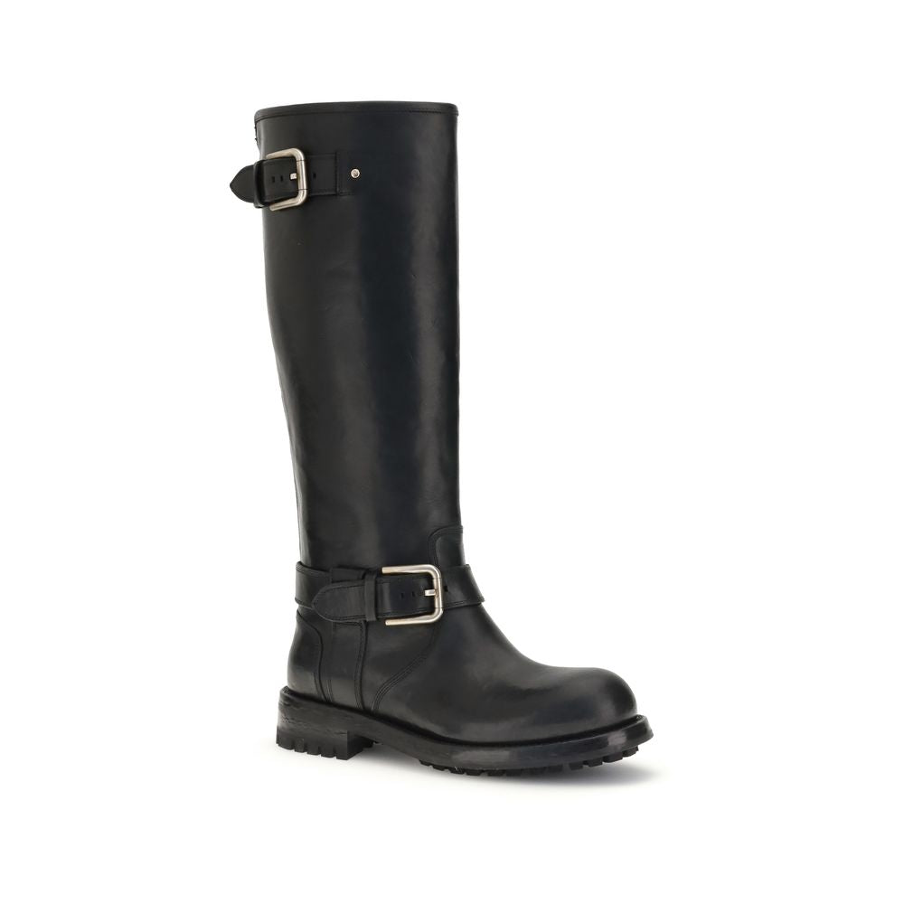 Dolce & Gabbana Black Calf Leather Bos Taurus Lace-Up Boots | Regal Royce