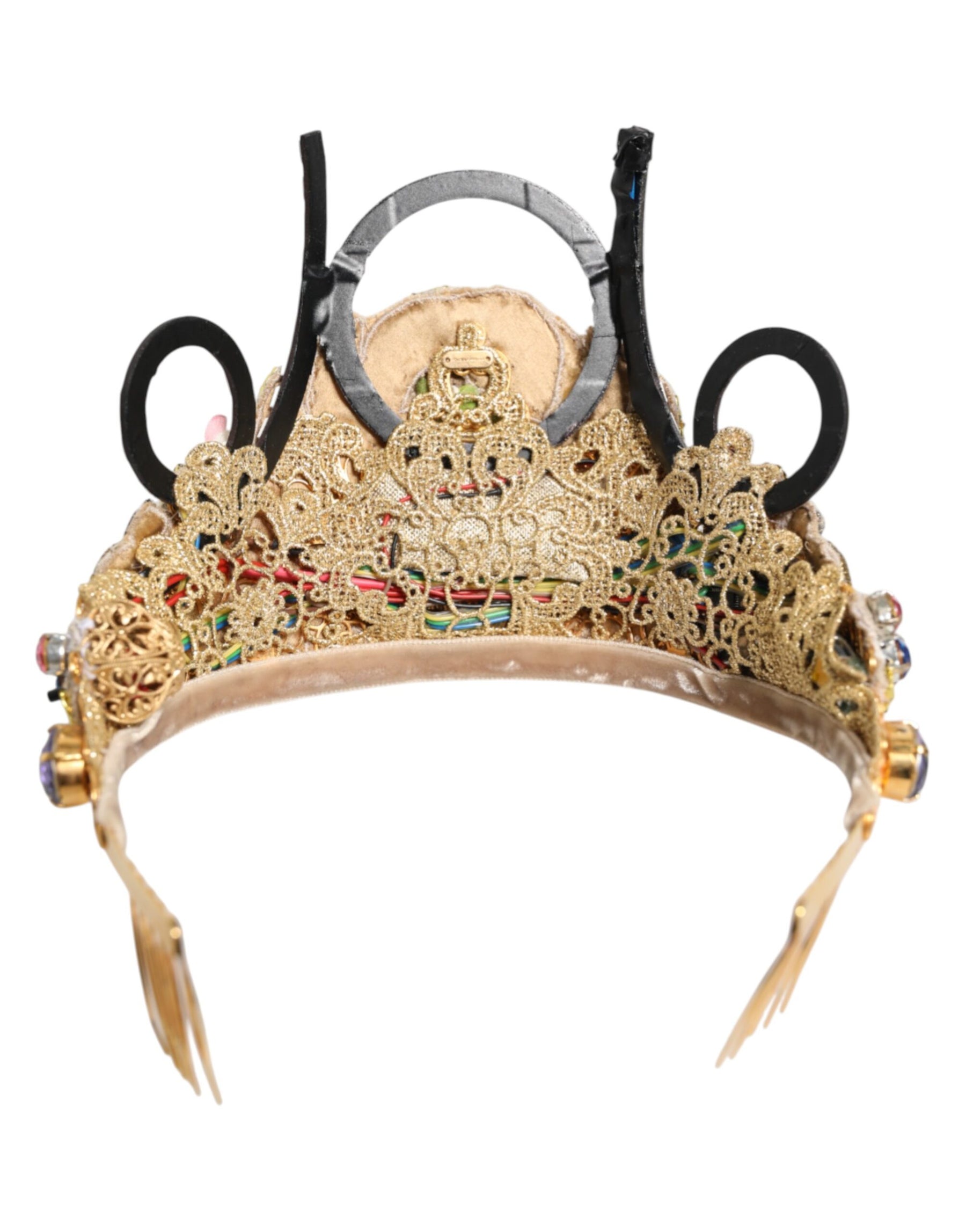 Dolce & Gabbana Gold Brass Crystal Embellished Headpiece Crown Tiara | Regal Royce