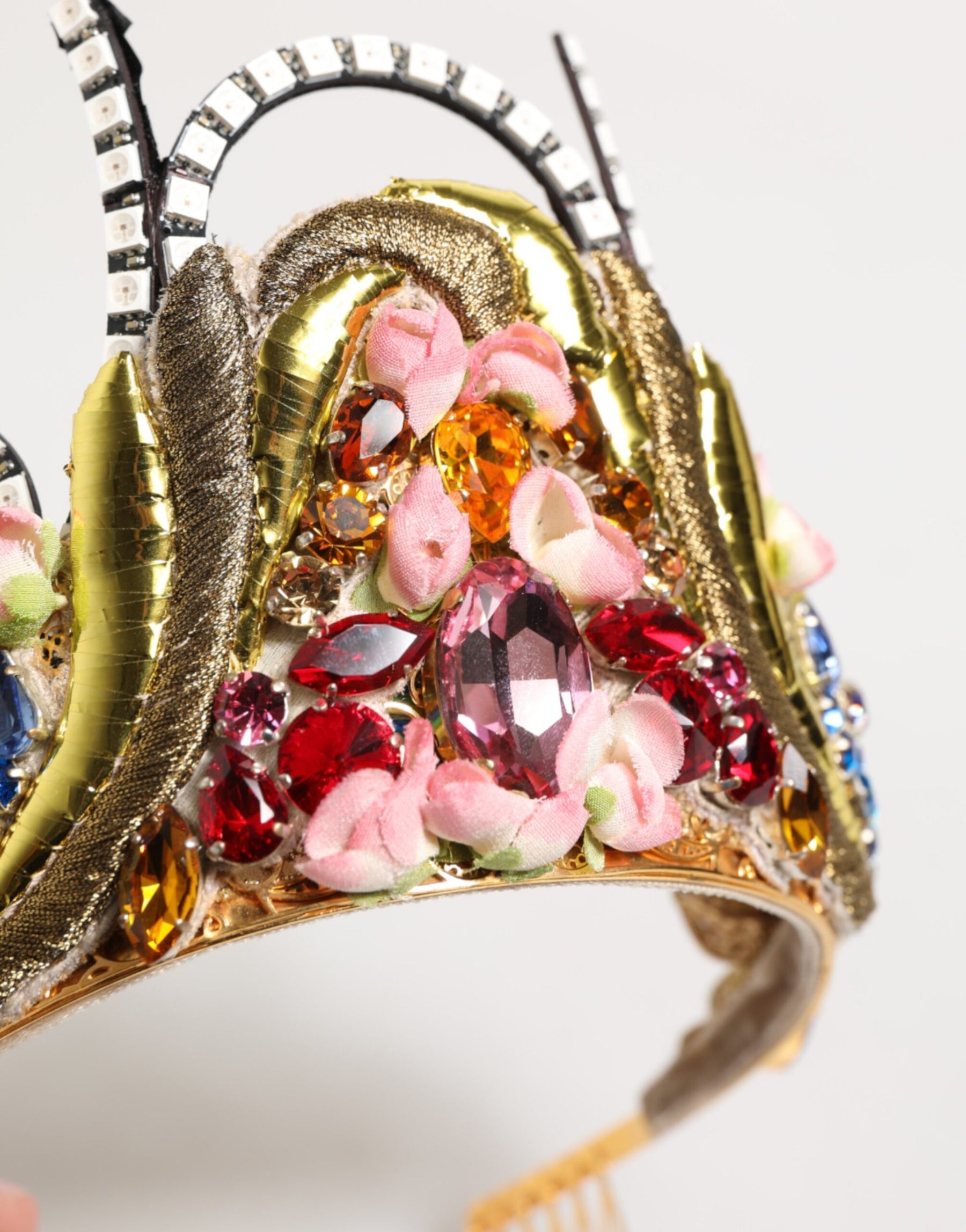 Dolce & Gabbana Gold Brass Crystal Embellished Headpiece Crown Tiara | Regal Royce