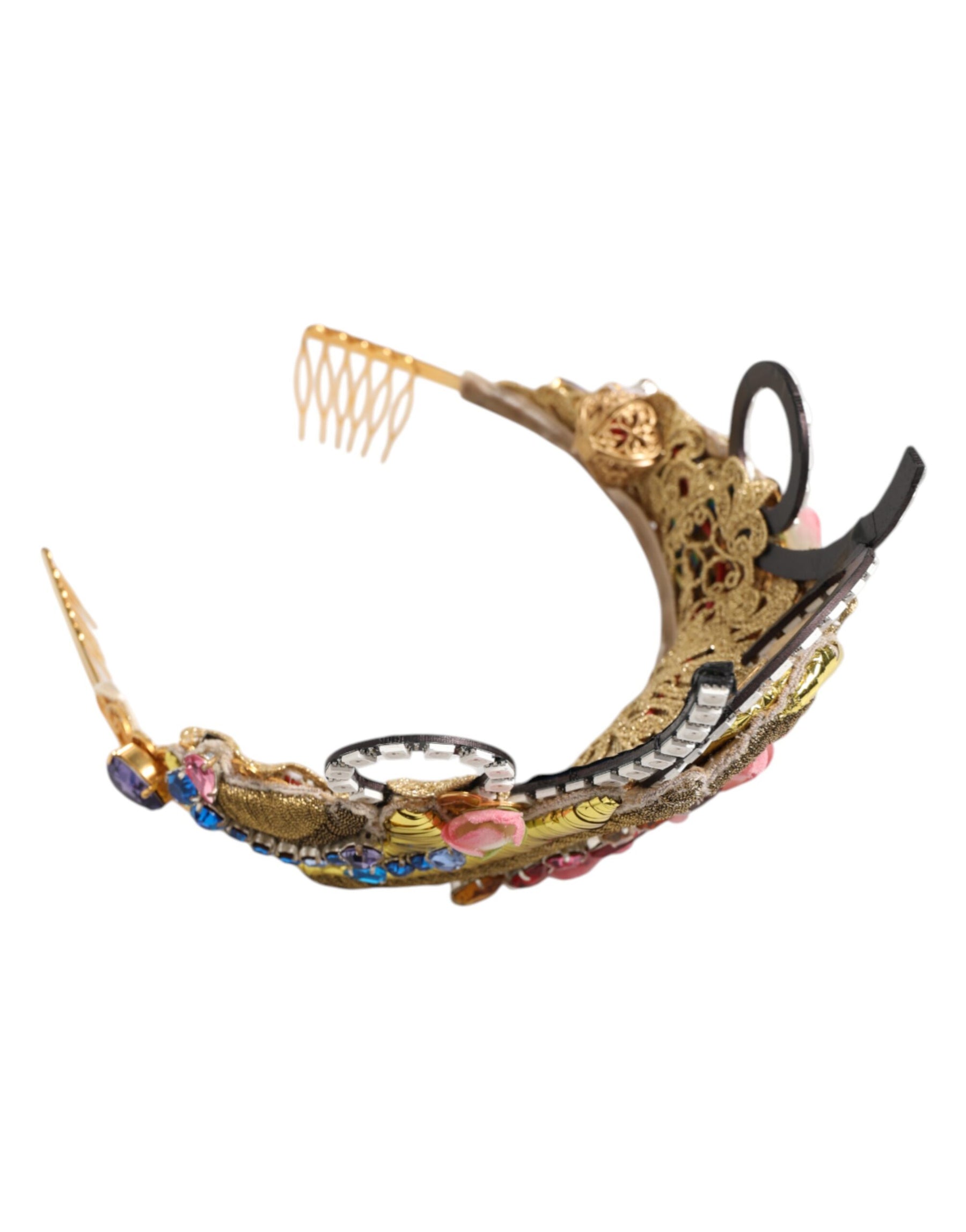 Dolce & Gabbana Gold Brass Crystal Embellished Headpiece Crown Tiara | Regal Royce
