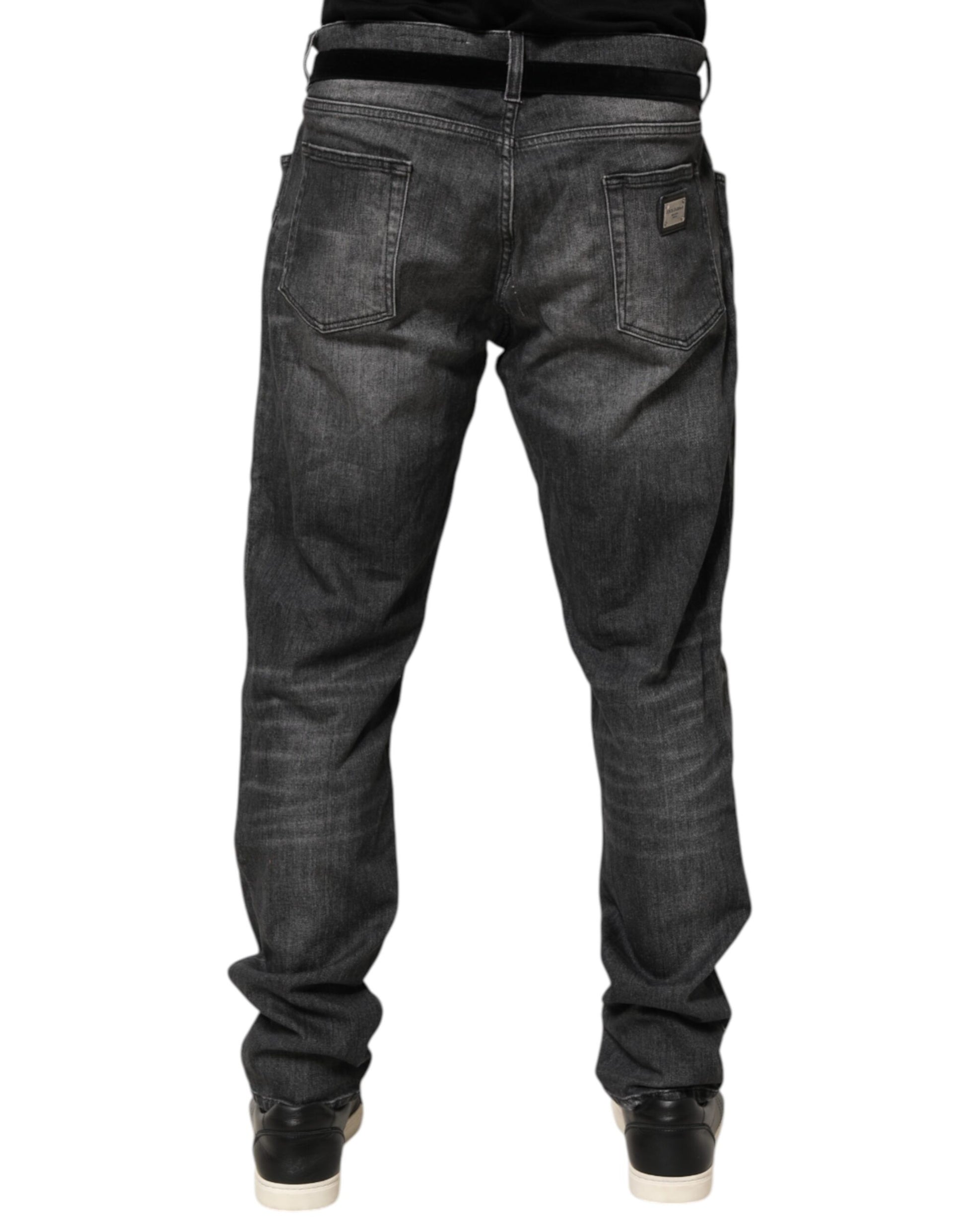 Dolce & Gabbana Black Gray Wash Slim Fit Straight Leg Denim Jeans