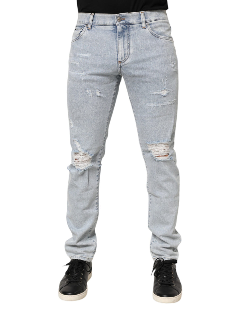 Dolce & Gabbana Light Blue Distressed Slim Fit Ripped Denim Jeans