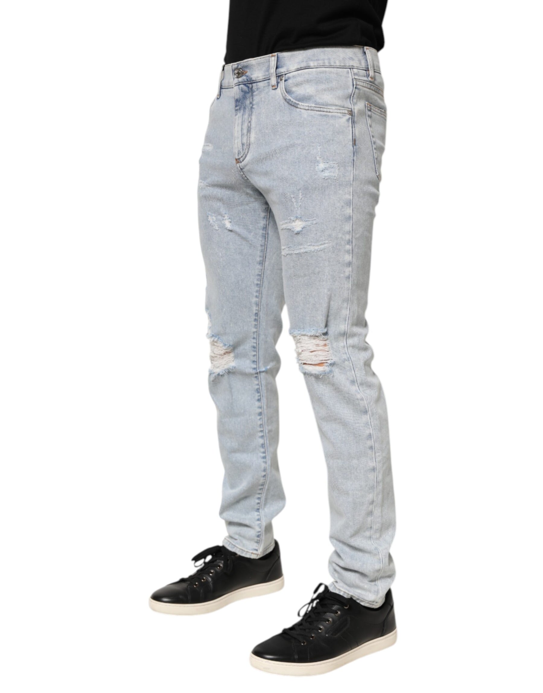 Dolce & Gabbana Light Blue Distressed Slim Fit Ripped Denim Jeans | Regal Royce