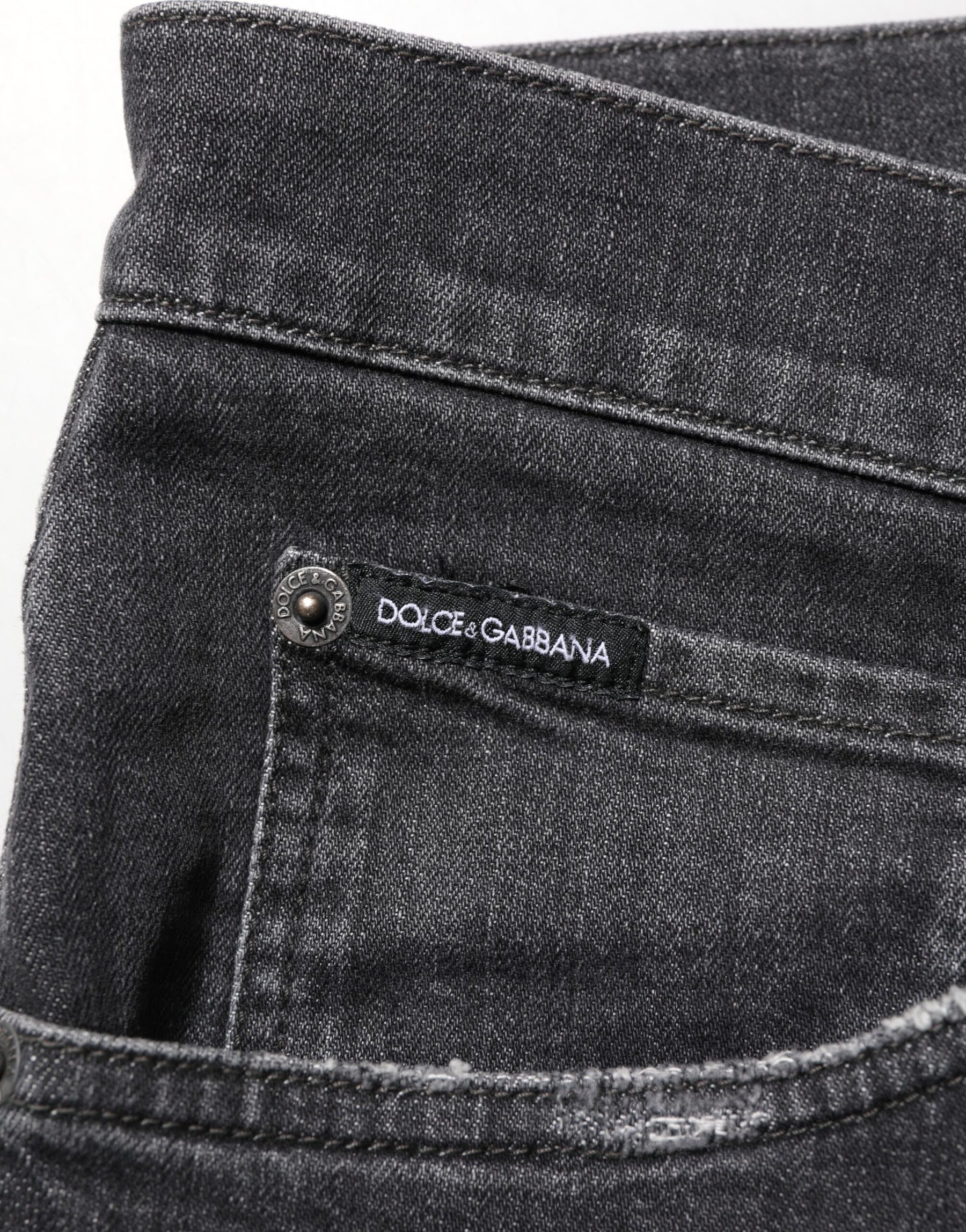 Dolce & Gabbana Black Cotton Slim Fit Distressed Ripped Logo Jeans | Regal Royce