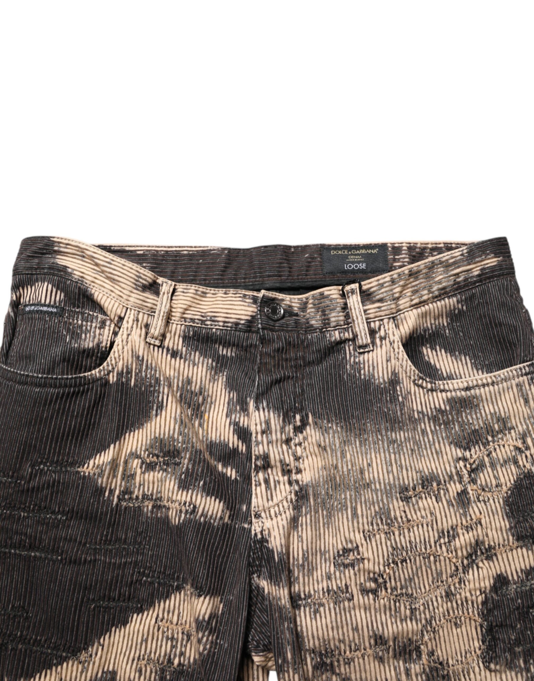 Dolce & Gabbana Beige Black Corduroy Tie-Dye Cotton Blend Pants | Regal Royce
