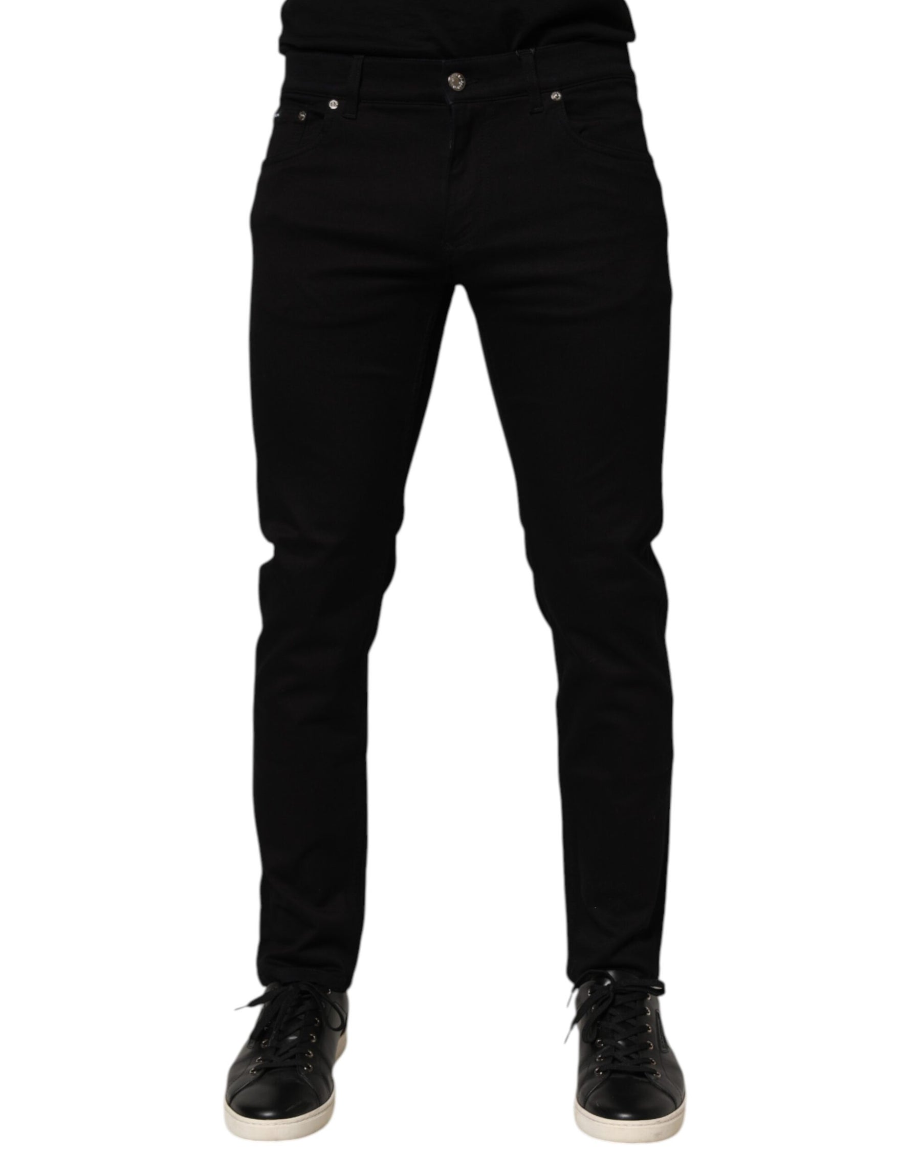 Dolce & Gabbana Black Cotton Blend Skinny Men Trouser Pants | Regal Royce