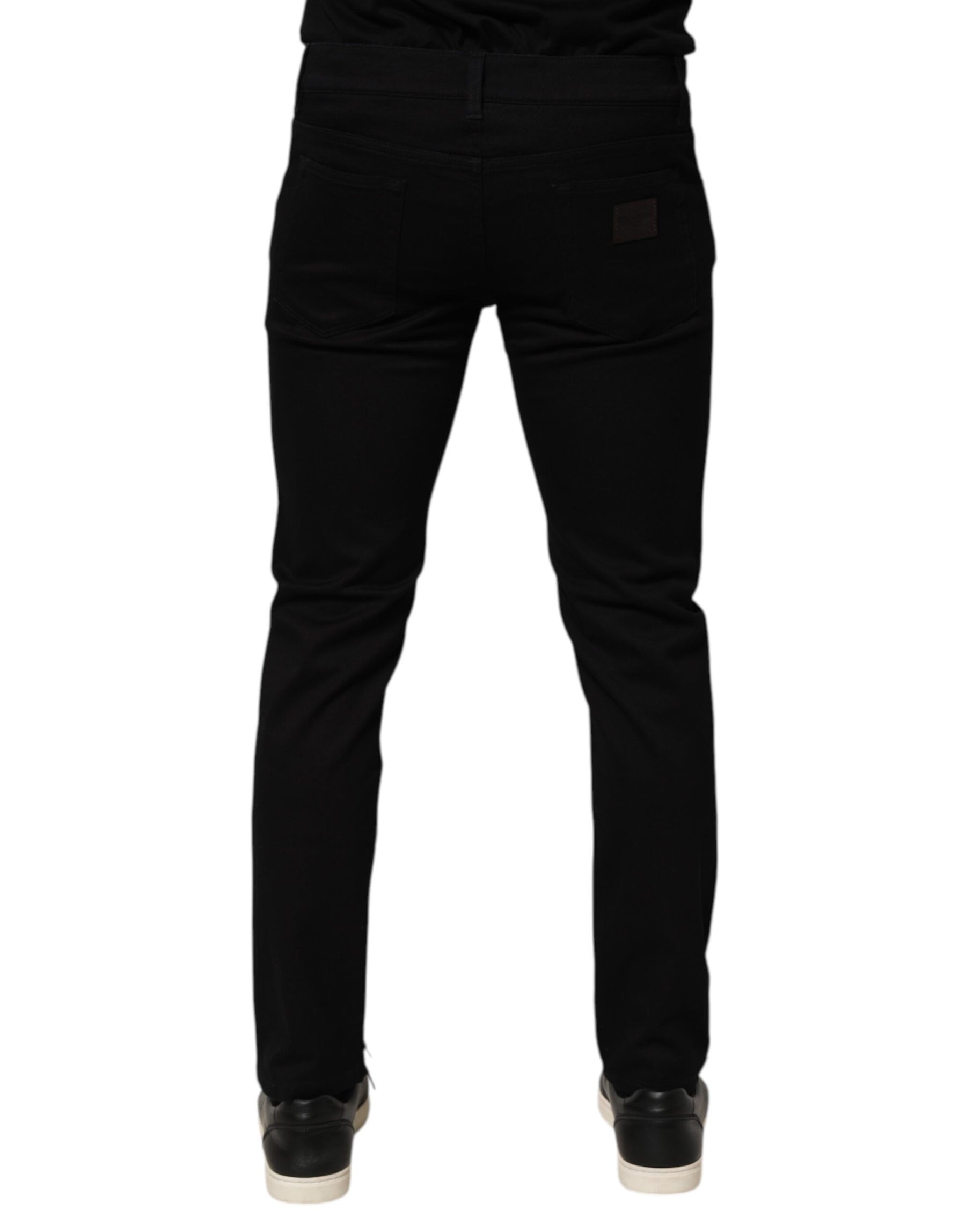 Dolce & Gabbana Black Cotton Blend Skinny Men Trouser Pants | Regal Royce