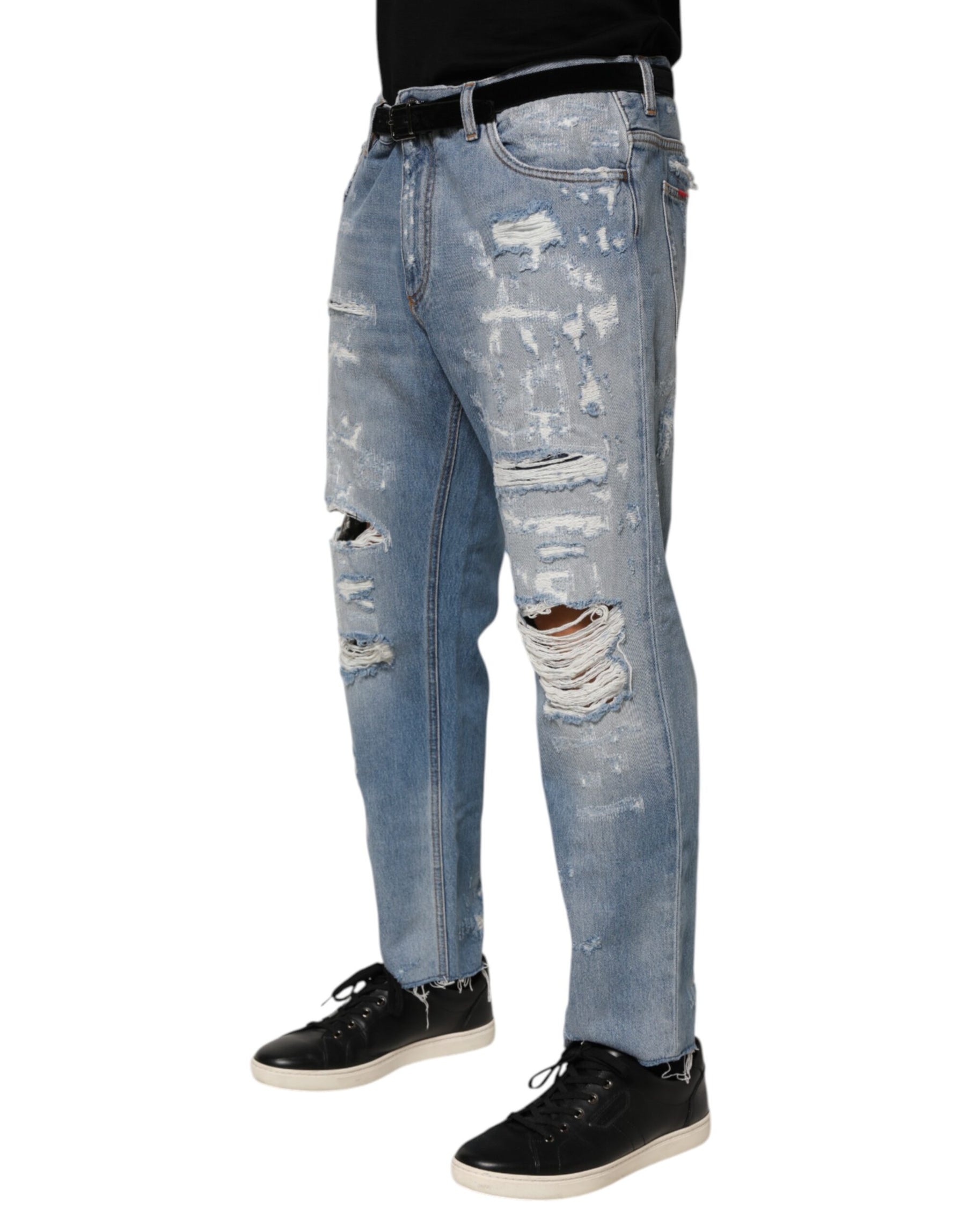 Dolce & Gabbana Blue Distressed Ripped Denim Pants Jeans | Regal Royce