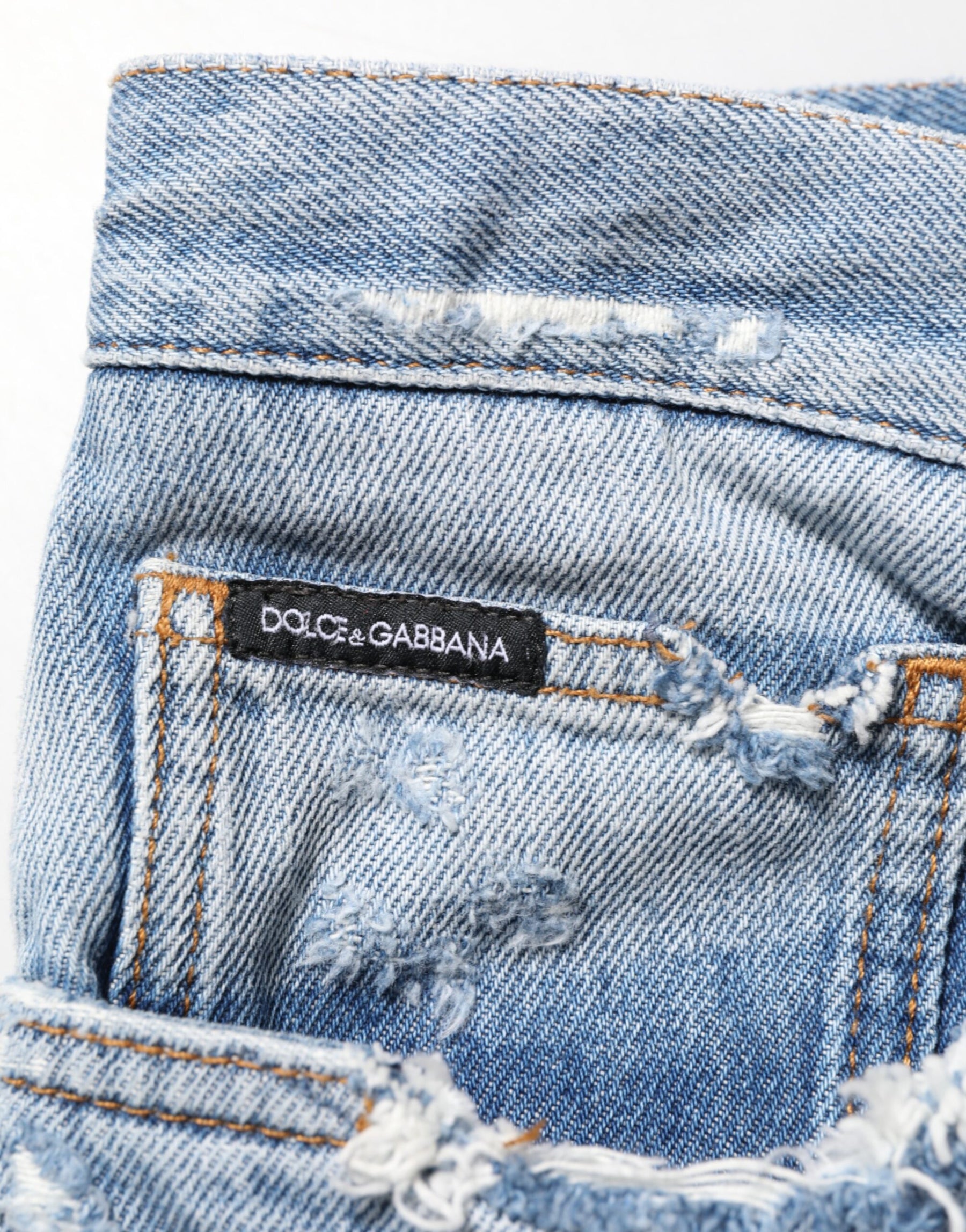 Dolce & Gabbana Blue Distressed Ripped Denim Pants Jeans | Regal Royce