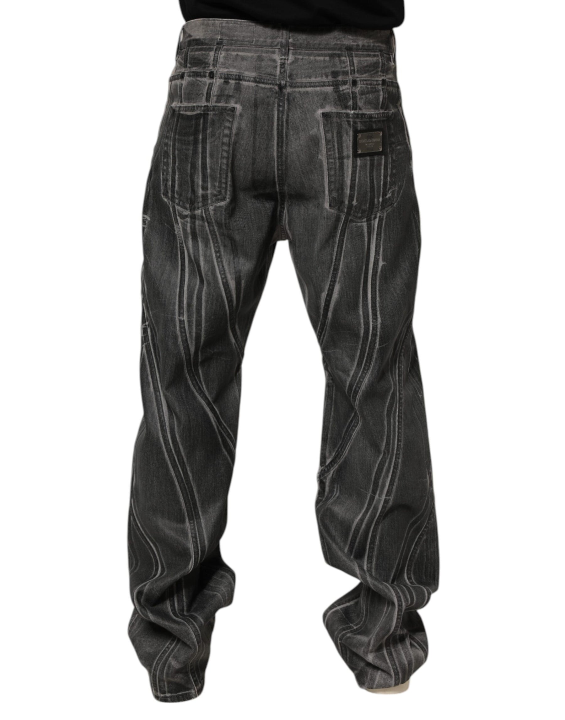 Dolce & Gabbana Black Grey Graphic Print Denim Pants Jeans | Regal Royce