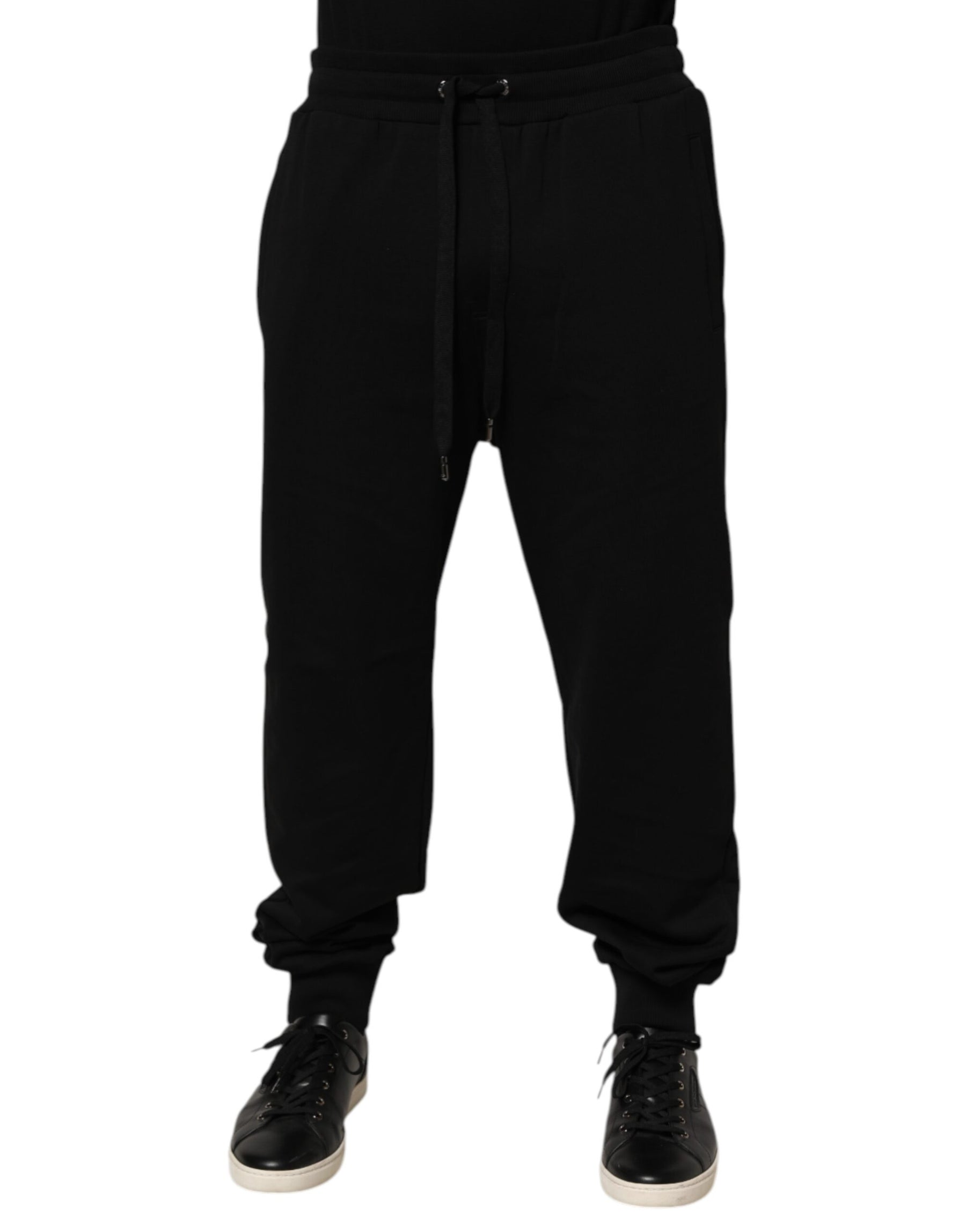 Dolce & Gabbana Black Cotton Drawstring Logo Sweatpants Pants | Regal Royce