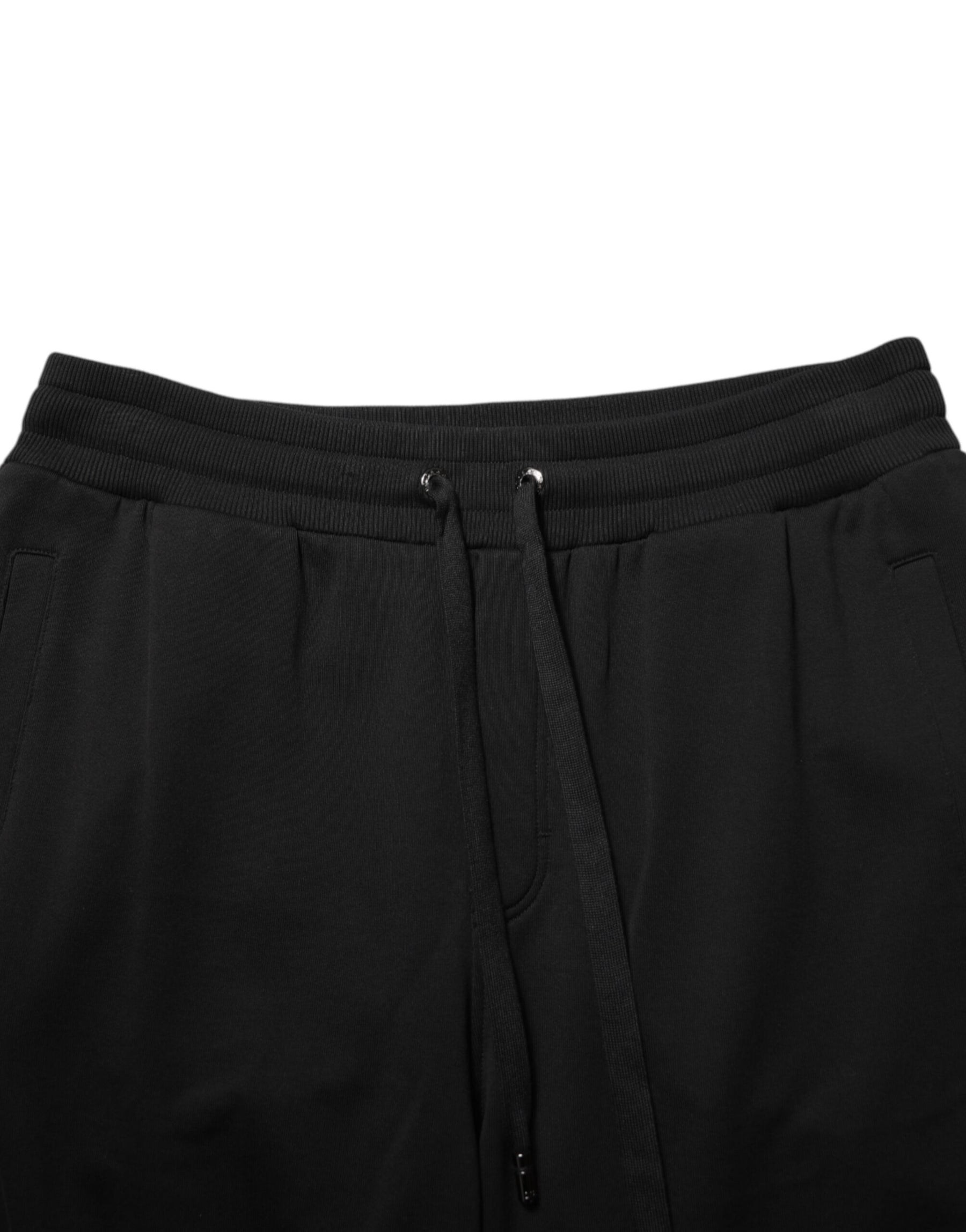 Dolce & Gabbana Black Cotton Drawstring Logo Sweatpants Pants | Regal Royce