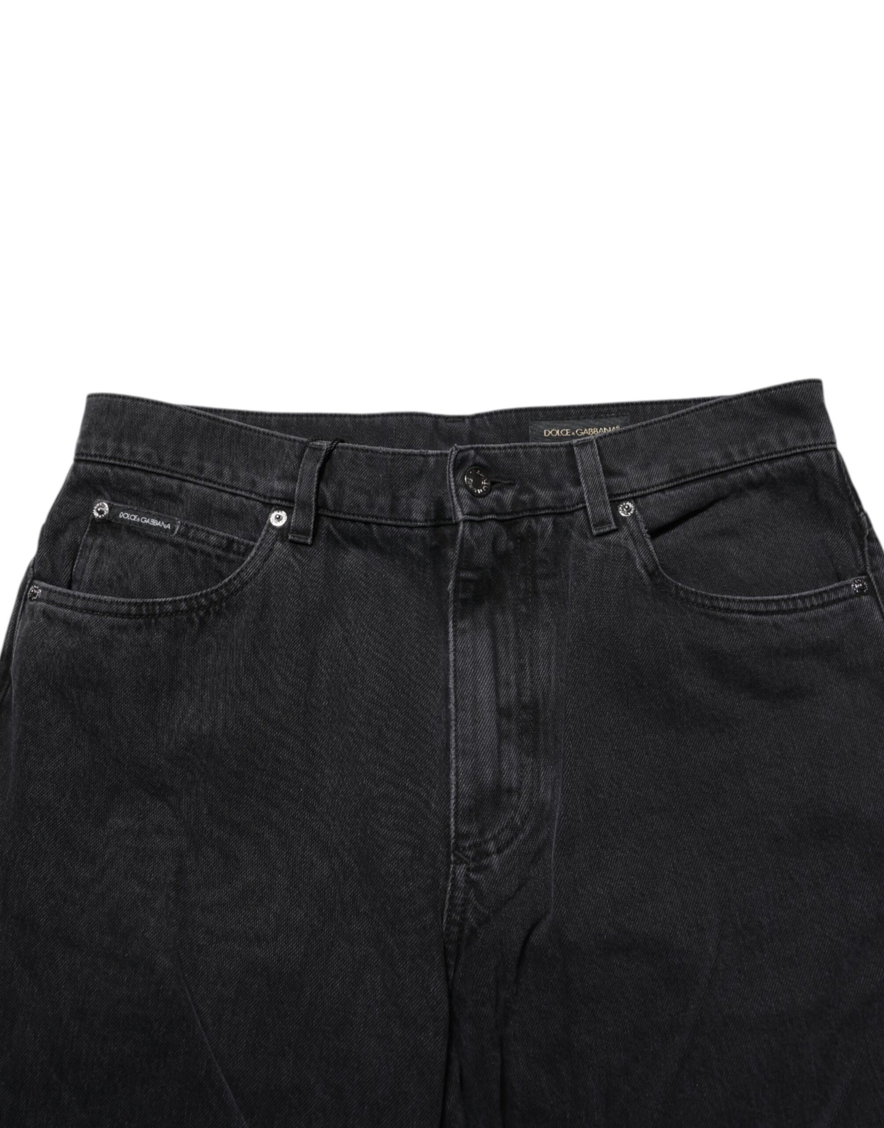 Dolce & Gabbana Black Cotton Logo Men Mid Waist Denim Jeans | Regal Royce