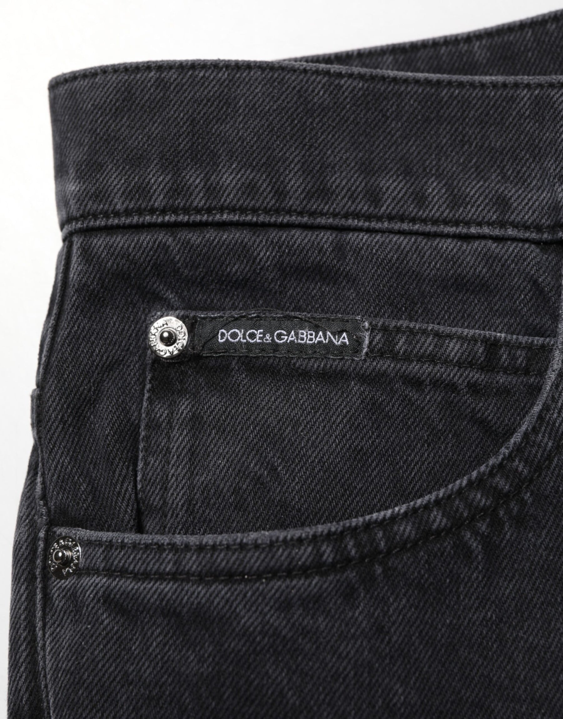 Dolce & Gabbana Black Cotton Logo Men Mid Waist Denim Jeans | Regal Royce