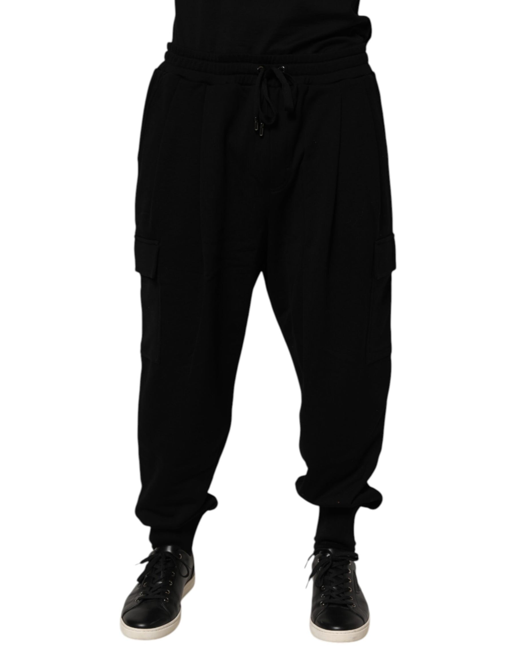 Dolce & Gabbana Black Cotton Blend Cargo Joggers Drawstring Pants | Regal Royce