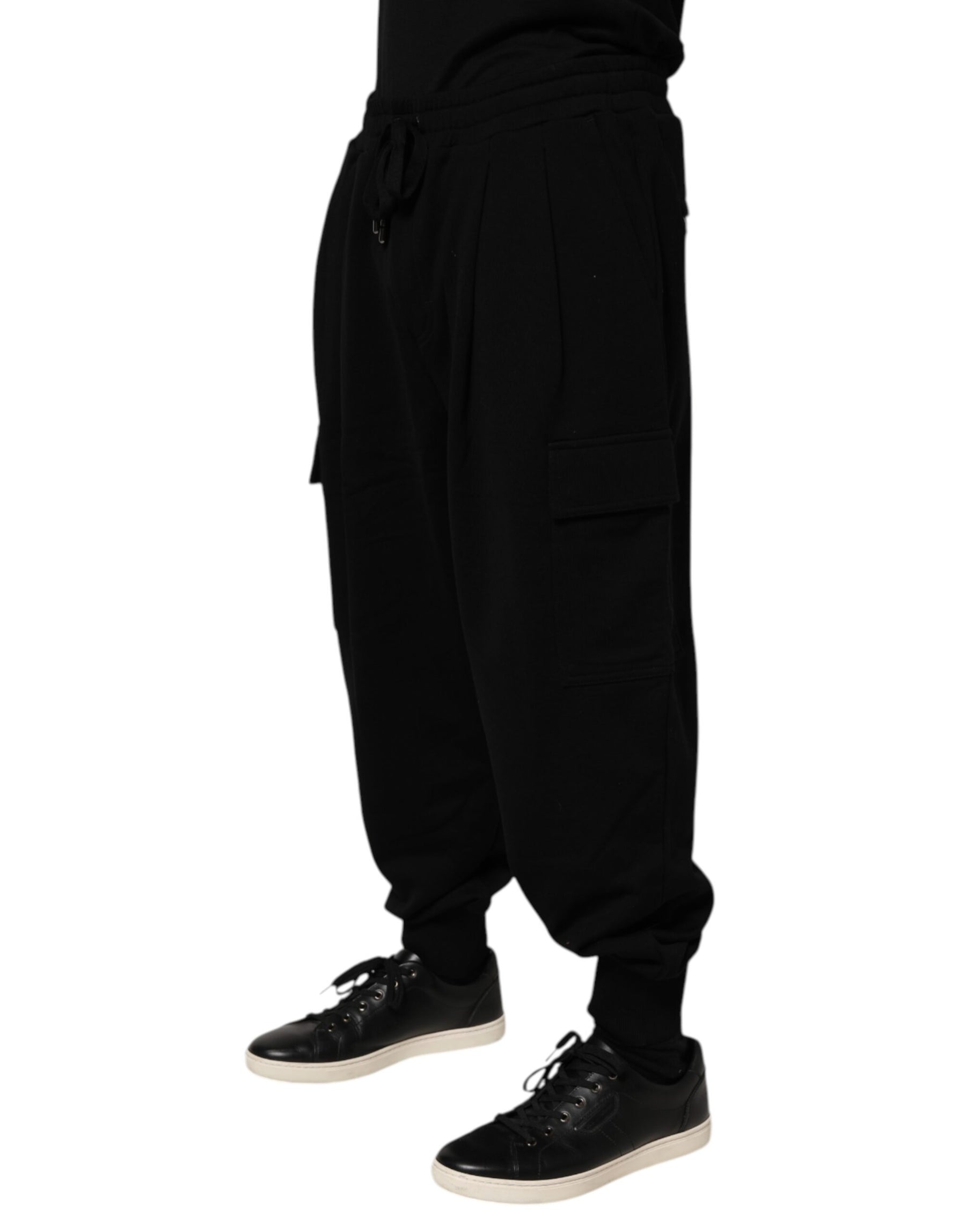 Dolce & Gabbana Black Cotton Blend Cargo Joggers Drawstring Pants | Regal Royce