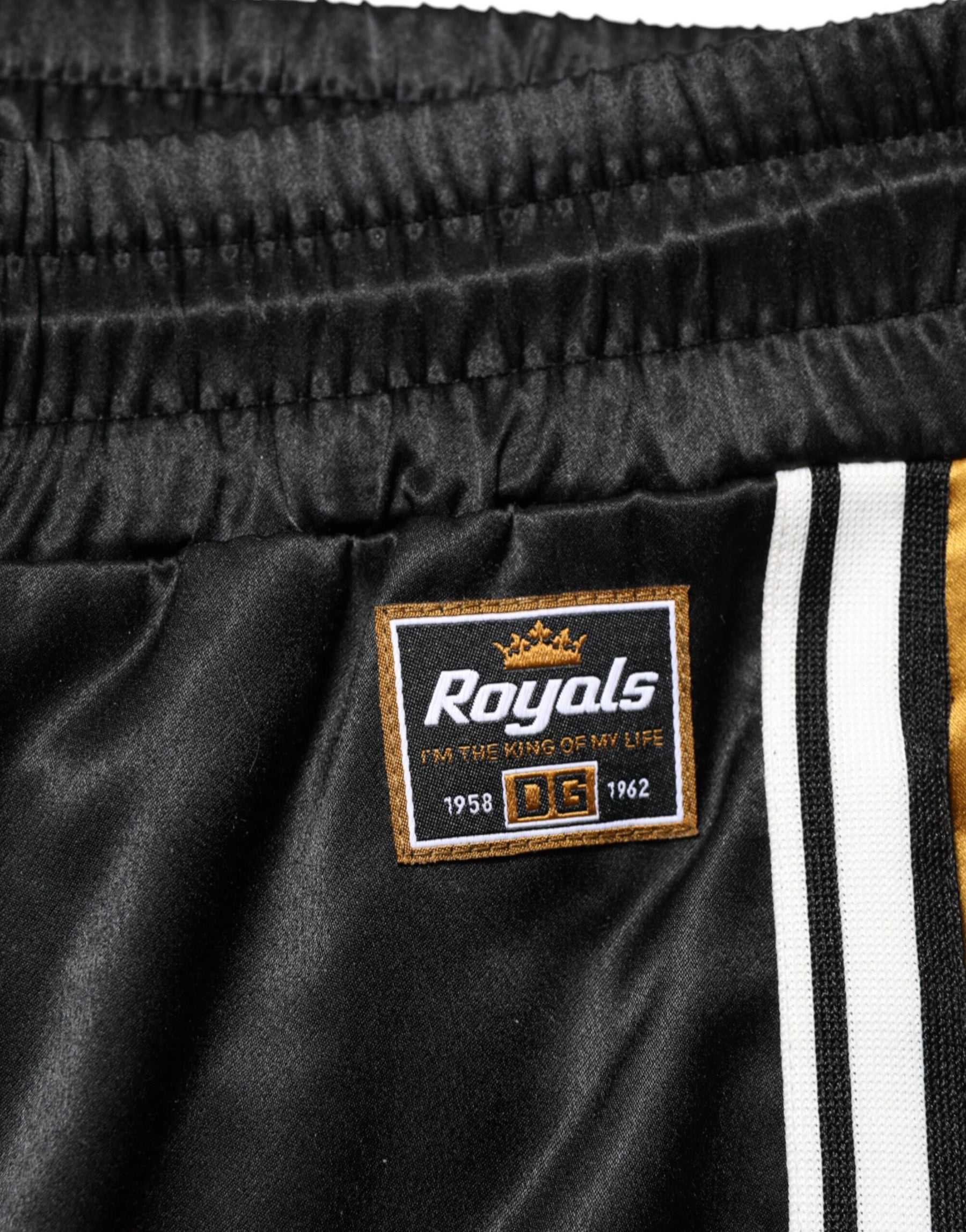 Dolce & Gabbana Black Gold Satin Crown Side Stripe Jogger Pants | Regal Royce
