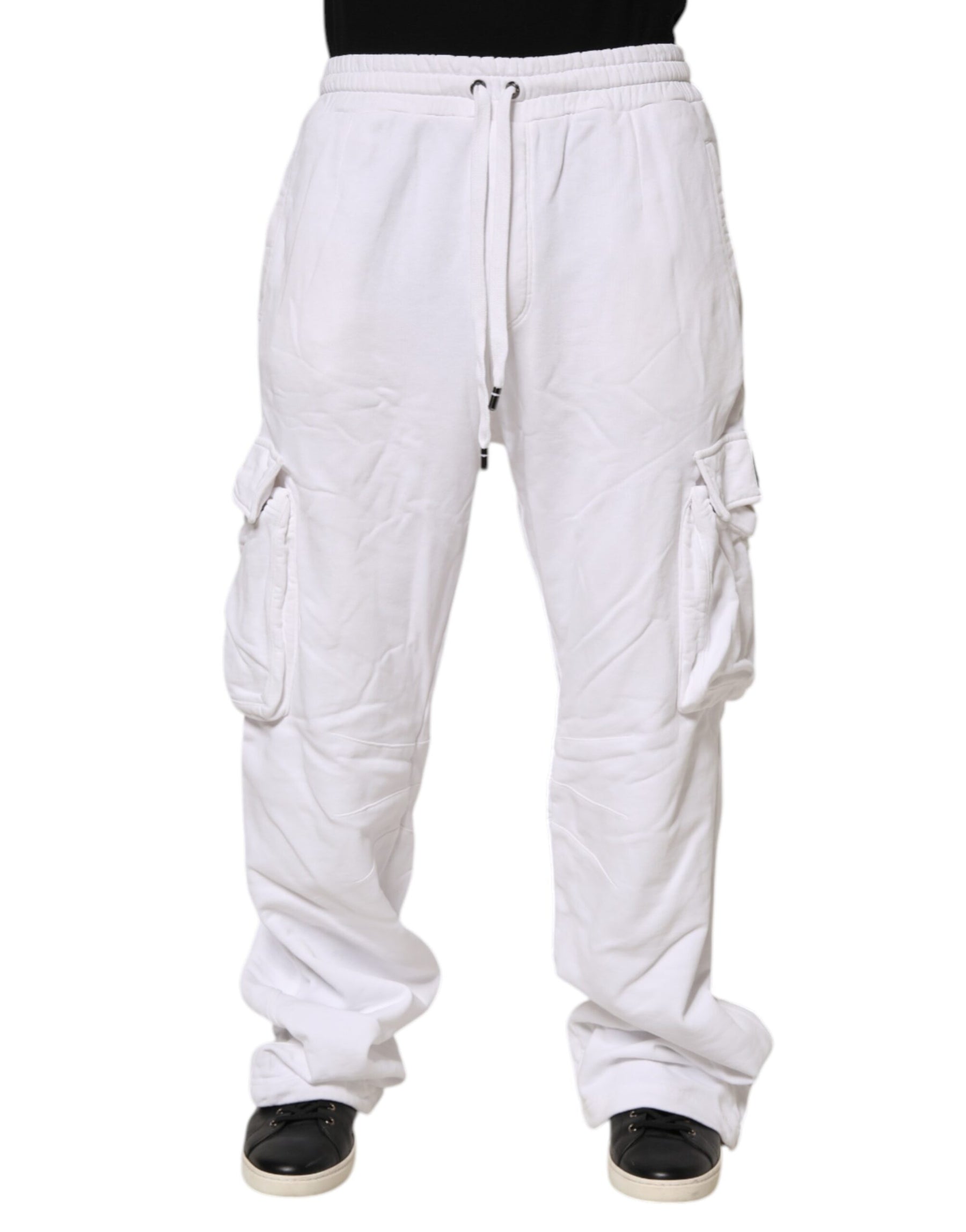 Dolce & Gabbana White Cotton Cargo Trousers Logo Patch Pants | Regal Royce