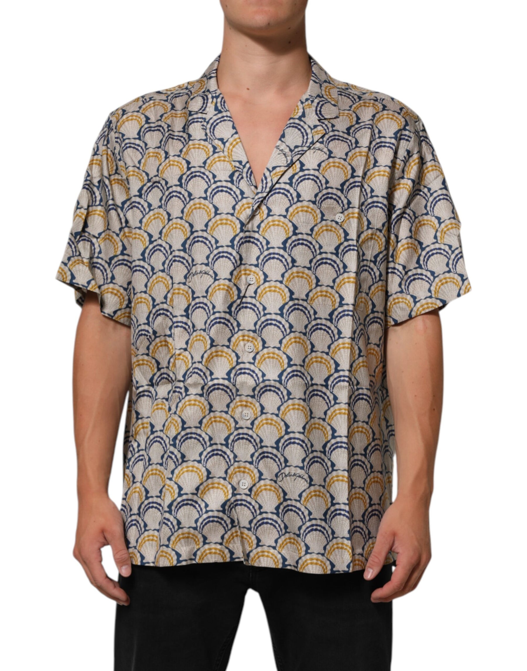 Dolce & Gabbana Cream Cotton Silk Hawaii Scallop Shell Print Shirt | Regal Royce