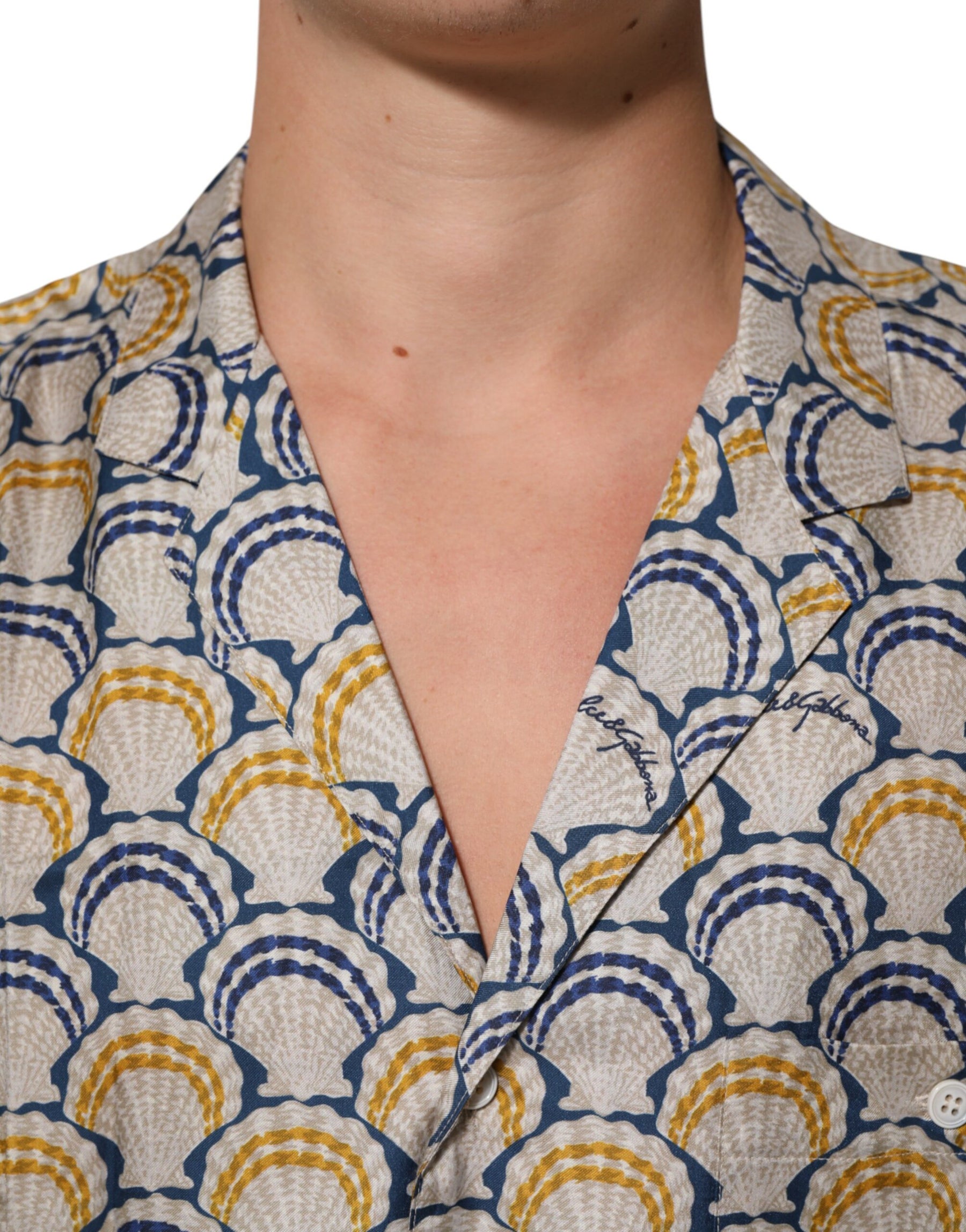 Dolce & Gabbana Cream Cotton Silk Hawaii Scallop Shell Print Shirt | Regal Royce