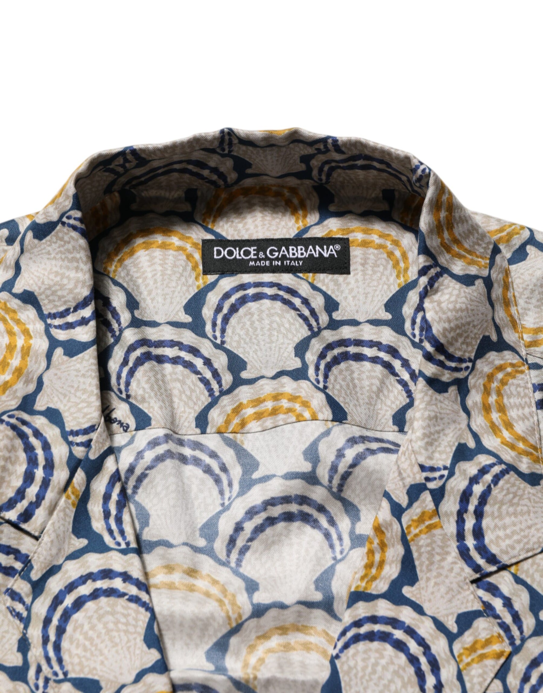 Dolce & Gabbana Cream Cotton Silk Hawaii Scallop Shell Print Shirt | Regal Royce