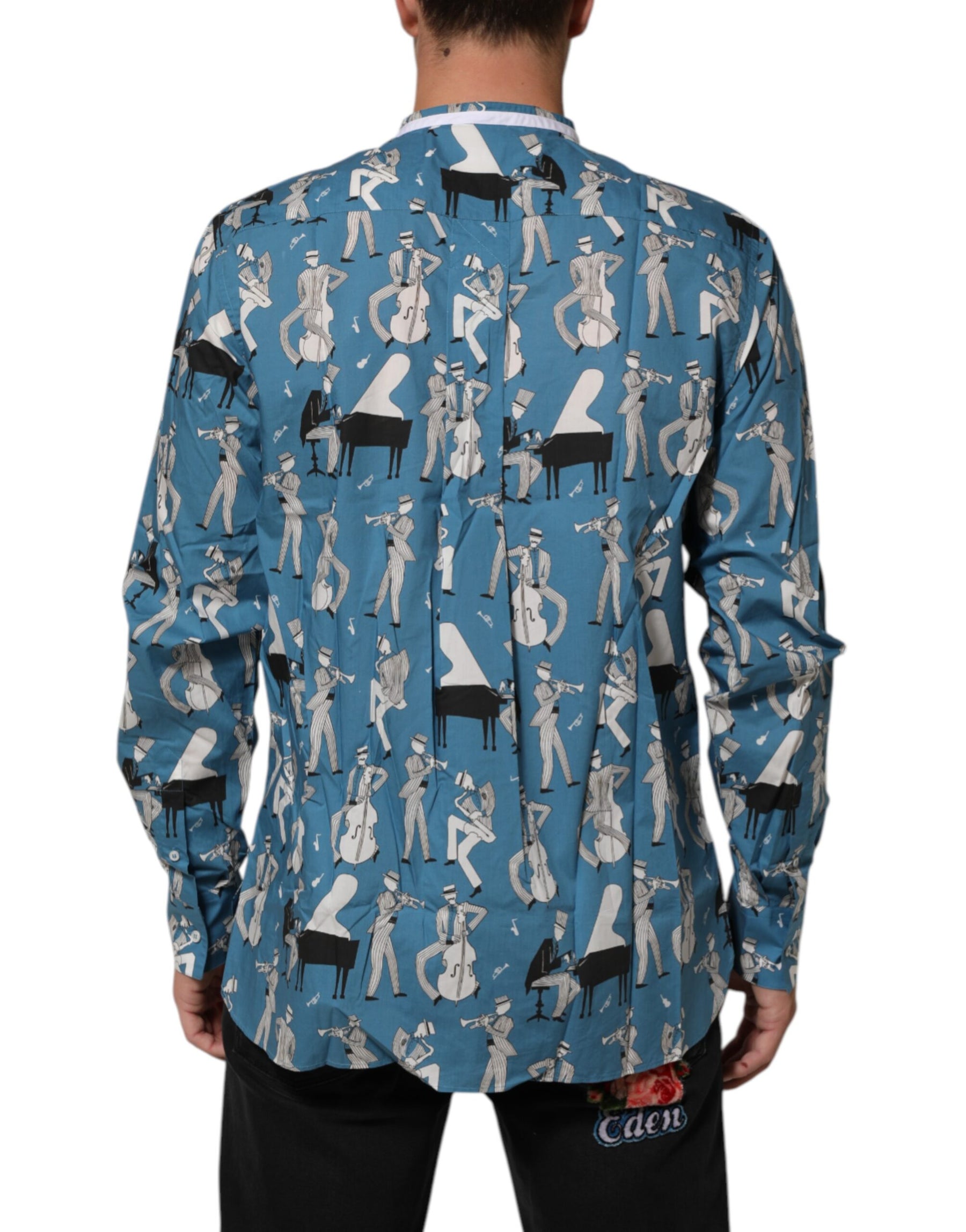 Dolce & Gabbana Blue Jazz Printed Cotton Button Front Shirt | Regal Royce