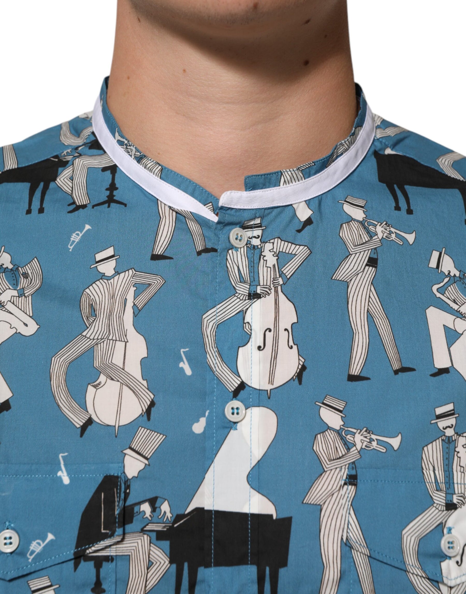 Dolce & Gabbana Blue Jazz Printed Cotton Button Front Shirt | Regal Royce