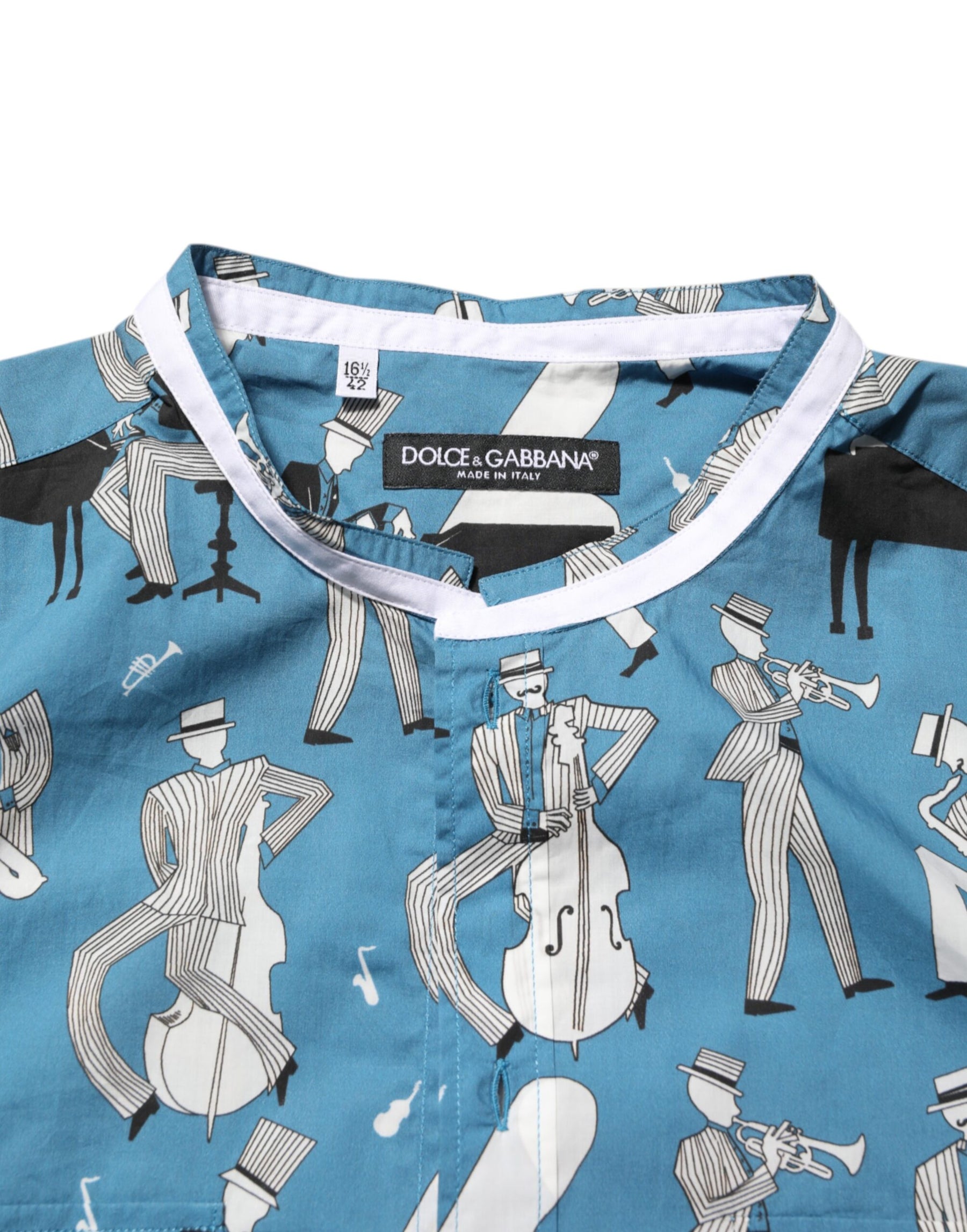 Dolce & Gabbana Blue Jazz Printed Cotton Button Front Shirt | Regal Royce