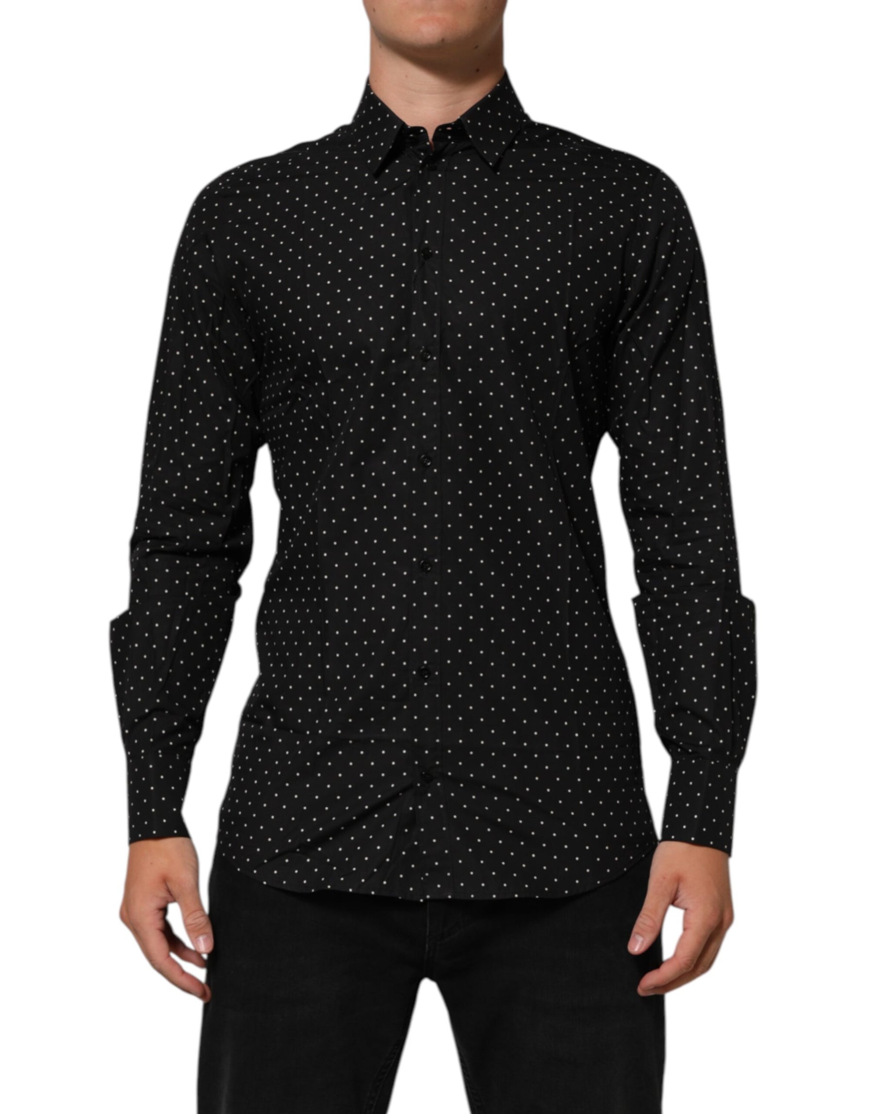 Dolce & Gabbana Black Polka Dot Cotton GOLD Men Formal Dress Shirt | Regal Royce