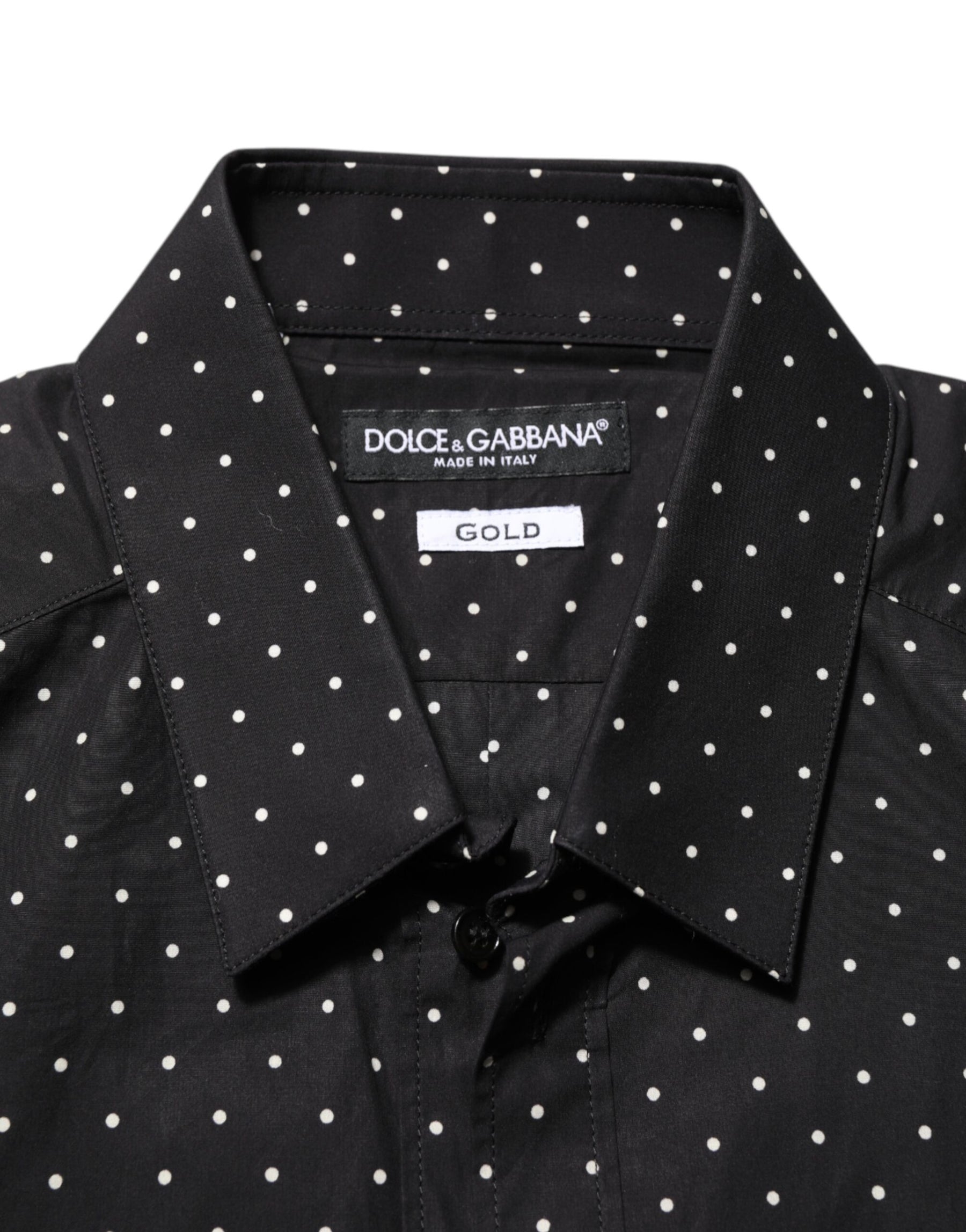 Dolce & Gabbana Black Polka Dot Cotton GOLD Men Formal Dress Shirt | Regal Royce