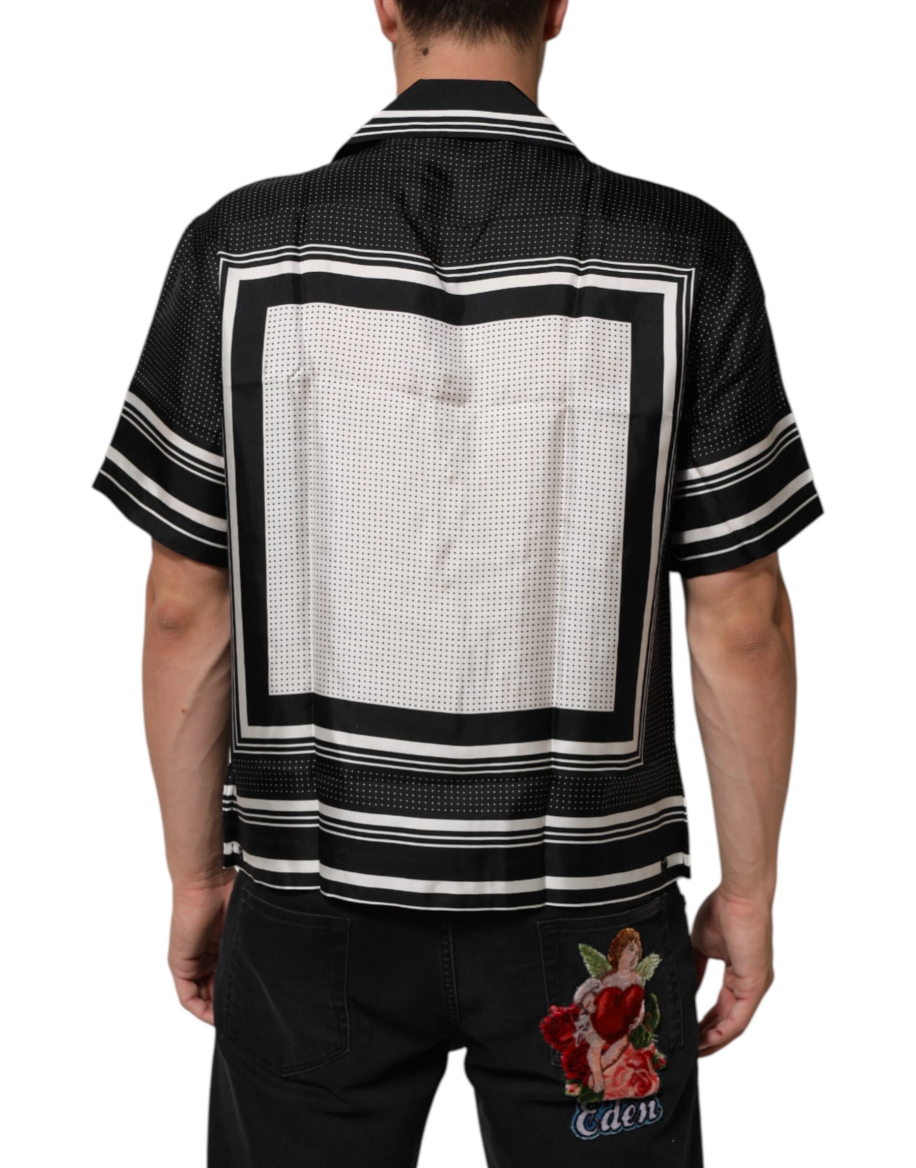 Dolce & Gabbana Black White StripeDot Print Casual Polo Shirt | Regal Royce