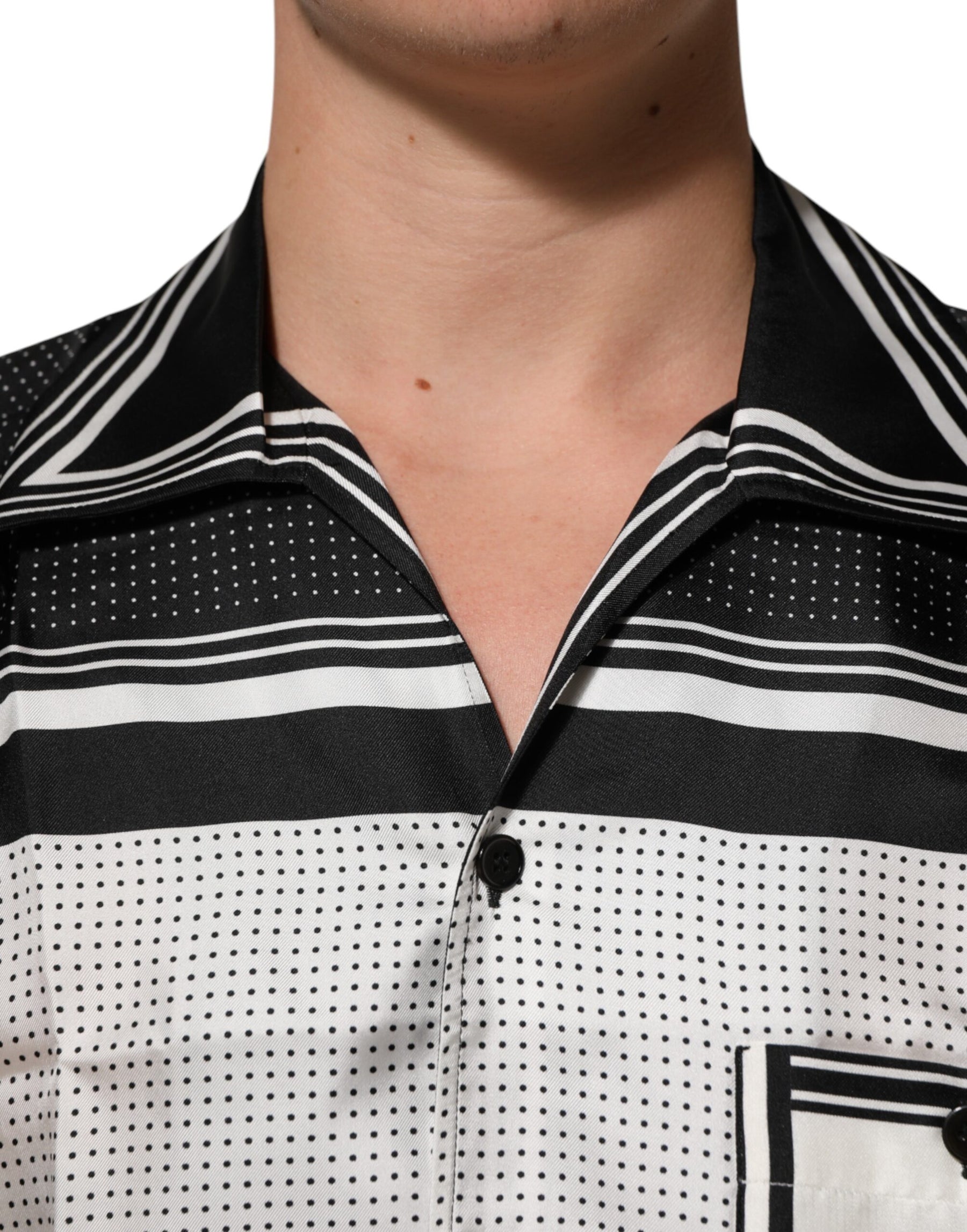 Dolce & Gabbana Black White StripeDot Print Casual Polo Shirt | Regal Royce