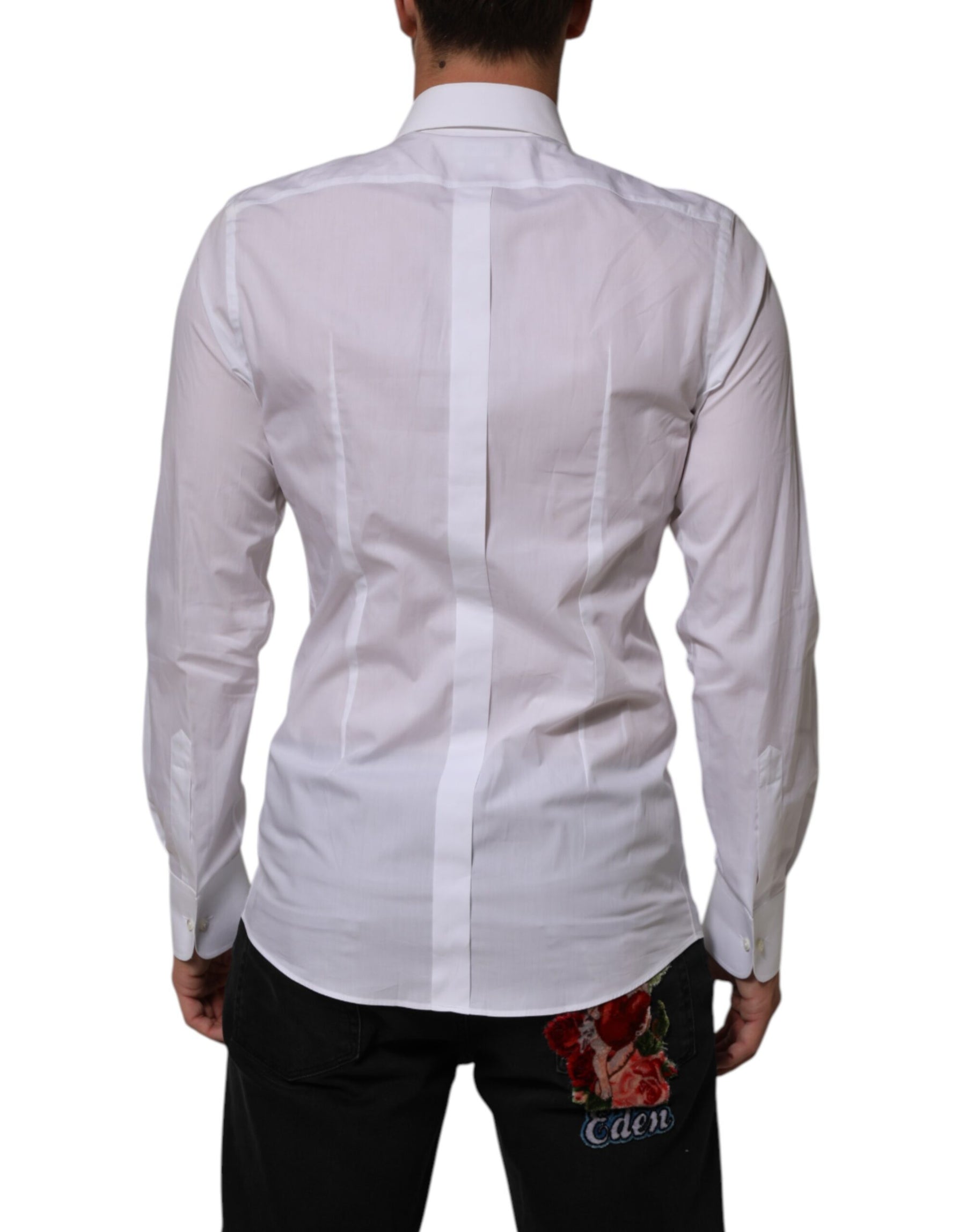 Dolce & Gabbana White Cotton DG Logo Pearl GOLD Formal Shirt | Regal Royce