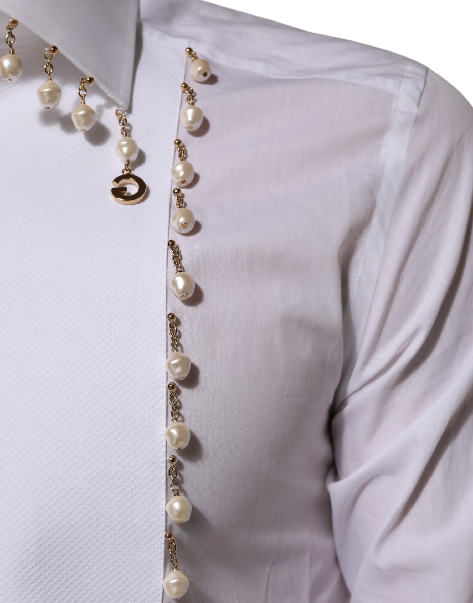 Dolce & Gabbana White Cotton DG Logo Pearl GOLD Formal Shirt | Regal Royce