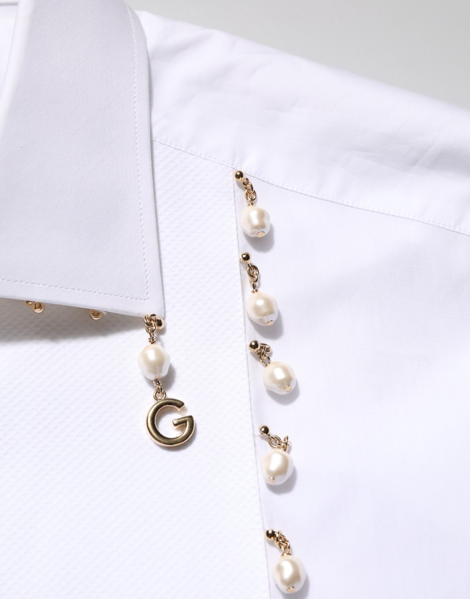 Dolce & Gabbana White Cotton DG Logo Pearl GOLD Formal Shirt | Regal Royce