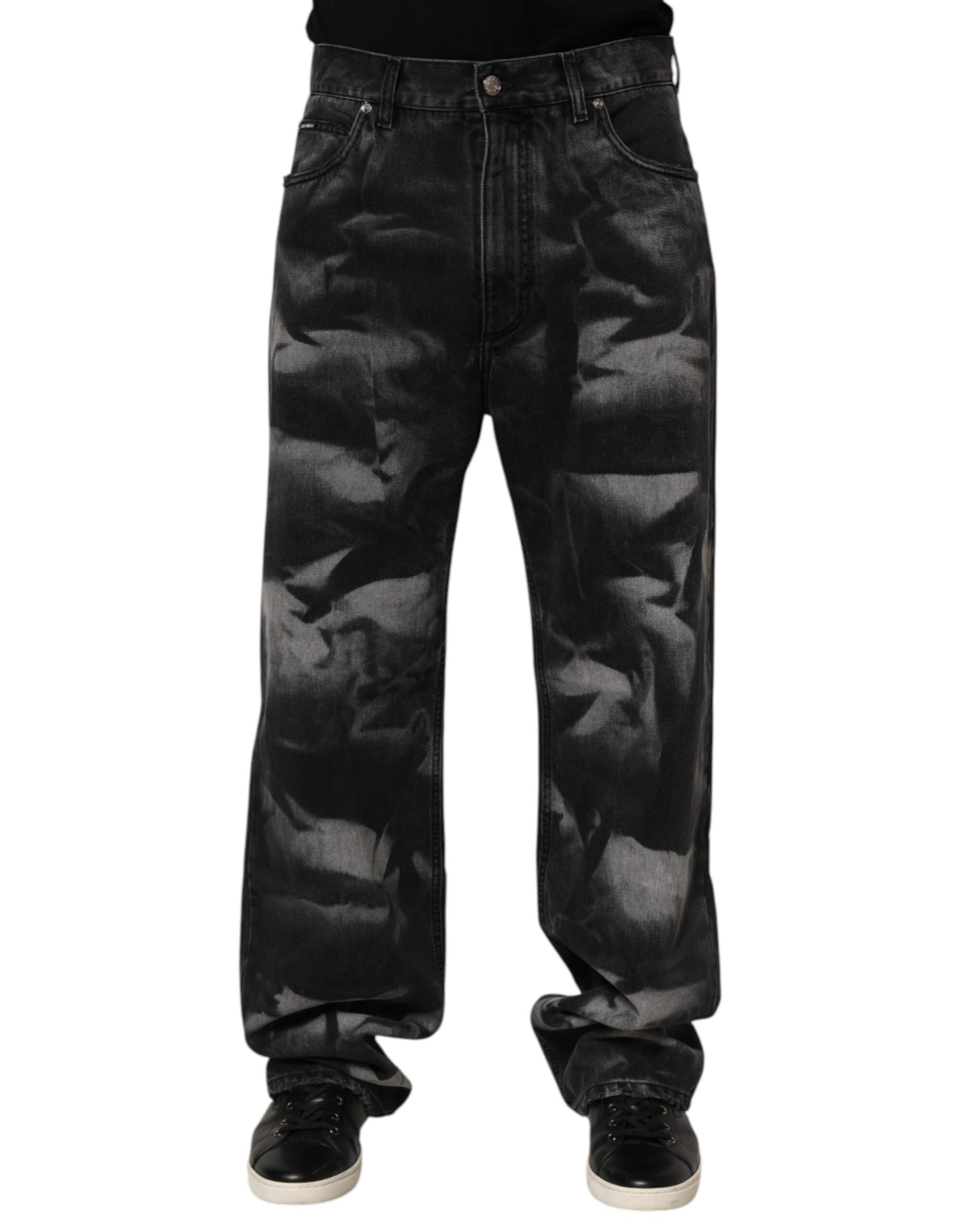 Dolce & Gabbana Black Marbled Effect Straight Men Denim Jeans | Regal Royce