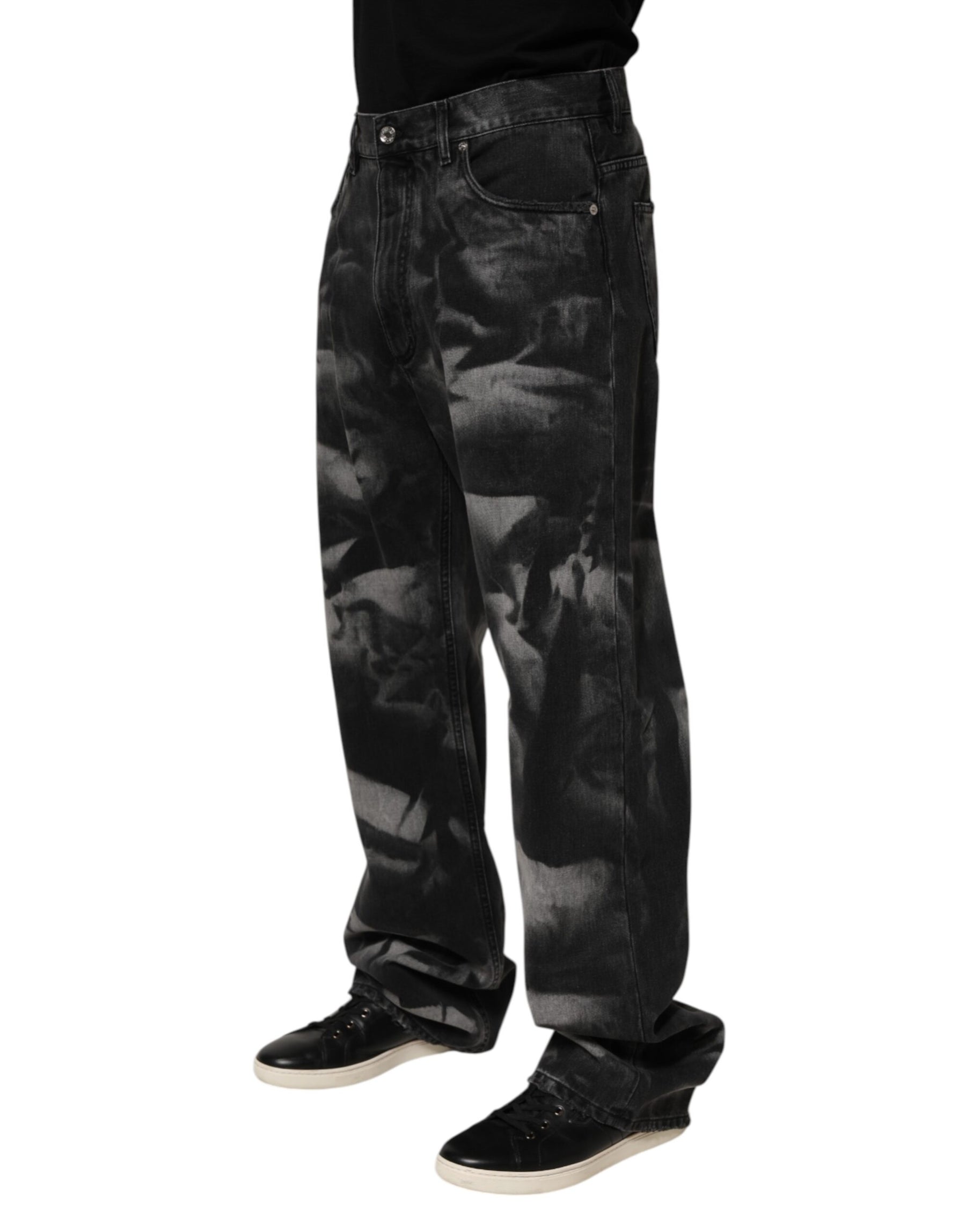 Dolce & Gabbana Black Marbled Effect Straight Men Denim Jeans | Regal Royce