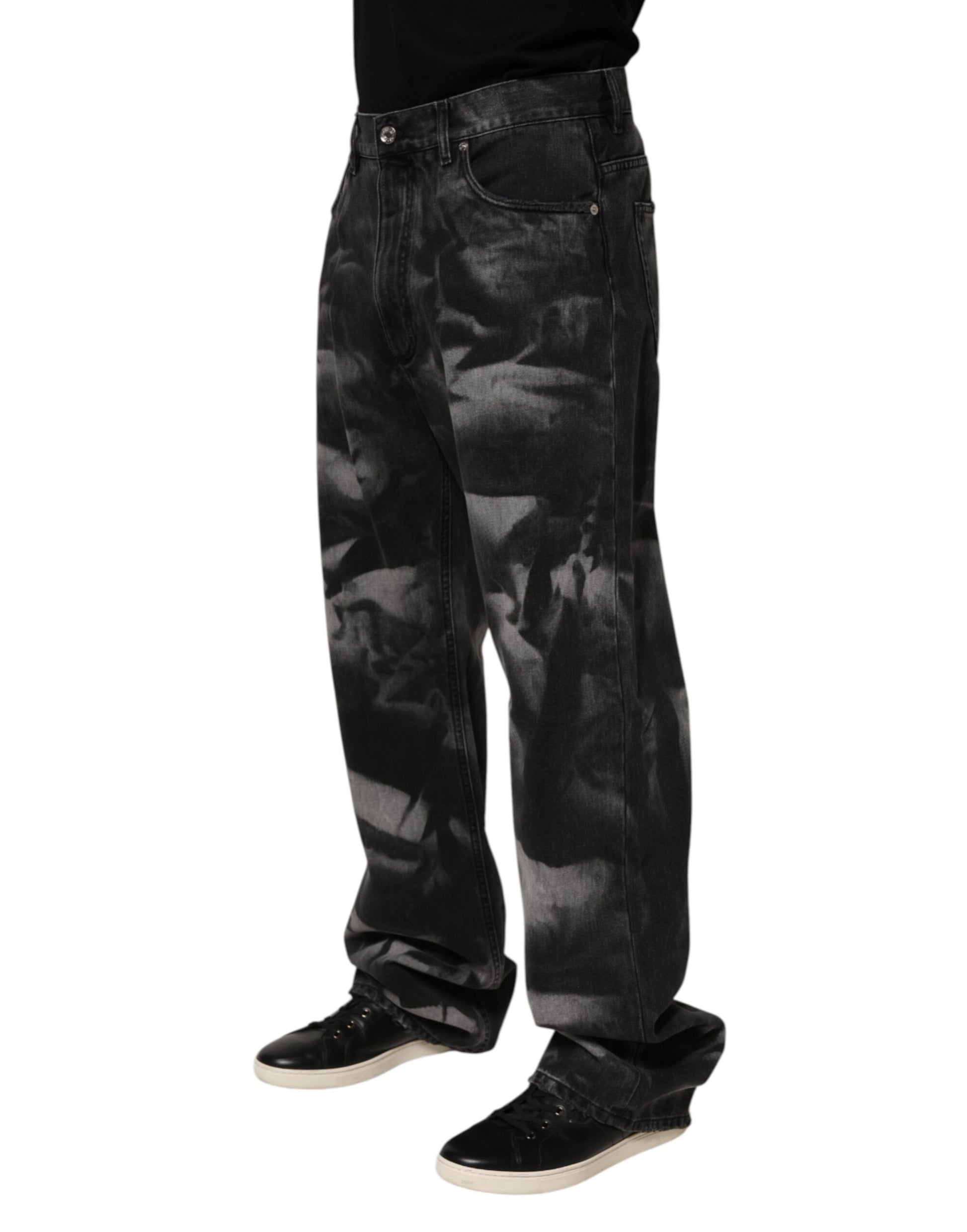 Dolce & Gabbana Black Marbled Effect Straight Men Denim Jeans