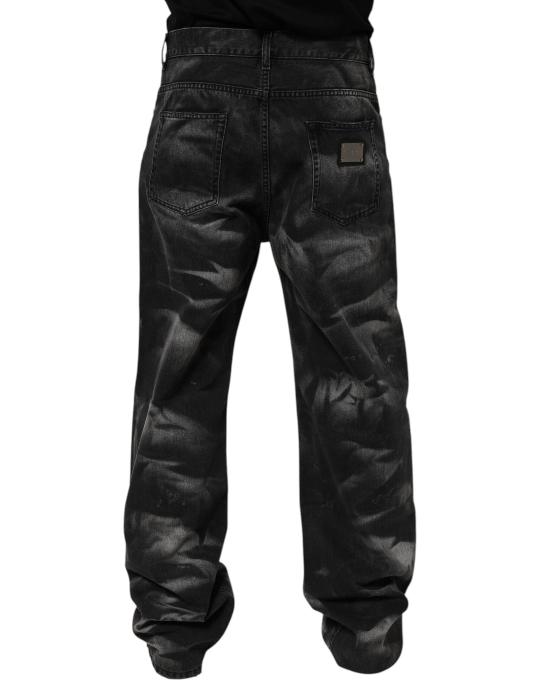 Dolce & Gabbana Black Marbled Effect Straight Men Denim Jeans | Regal Royce