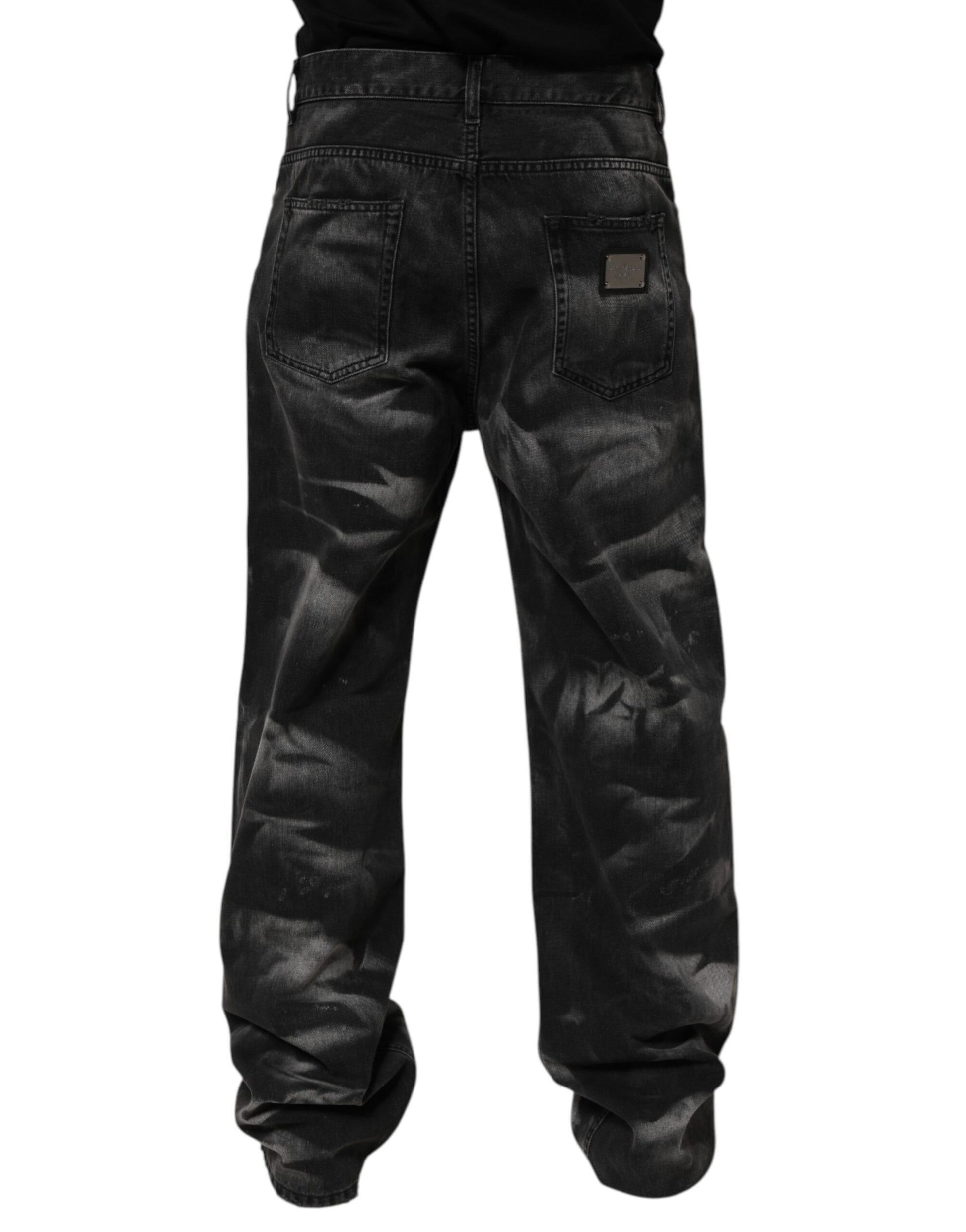 Dolce & Gabbana Black Marbled Effect Straight Men Denim Jeans