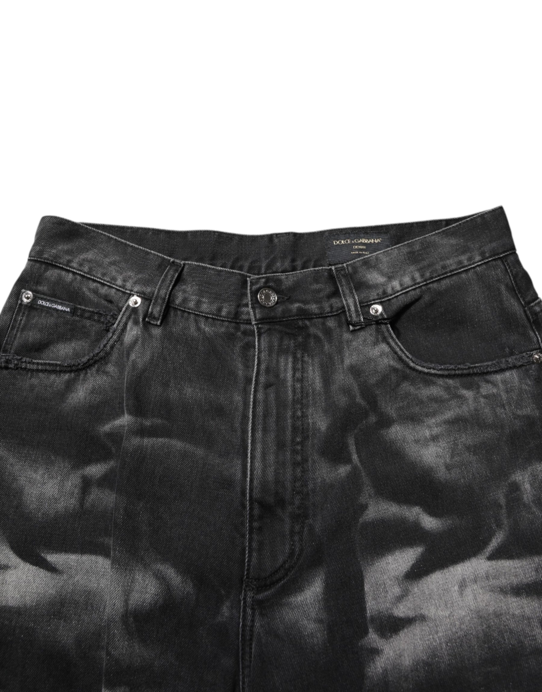 Dolce & Gabbana Black Marbled Effect Straight Men Denim Jeans | Regal Royce