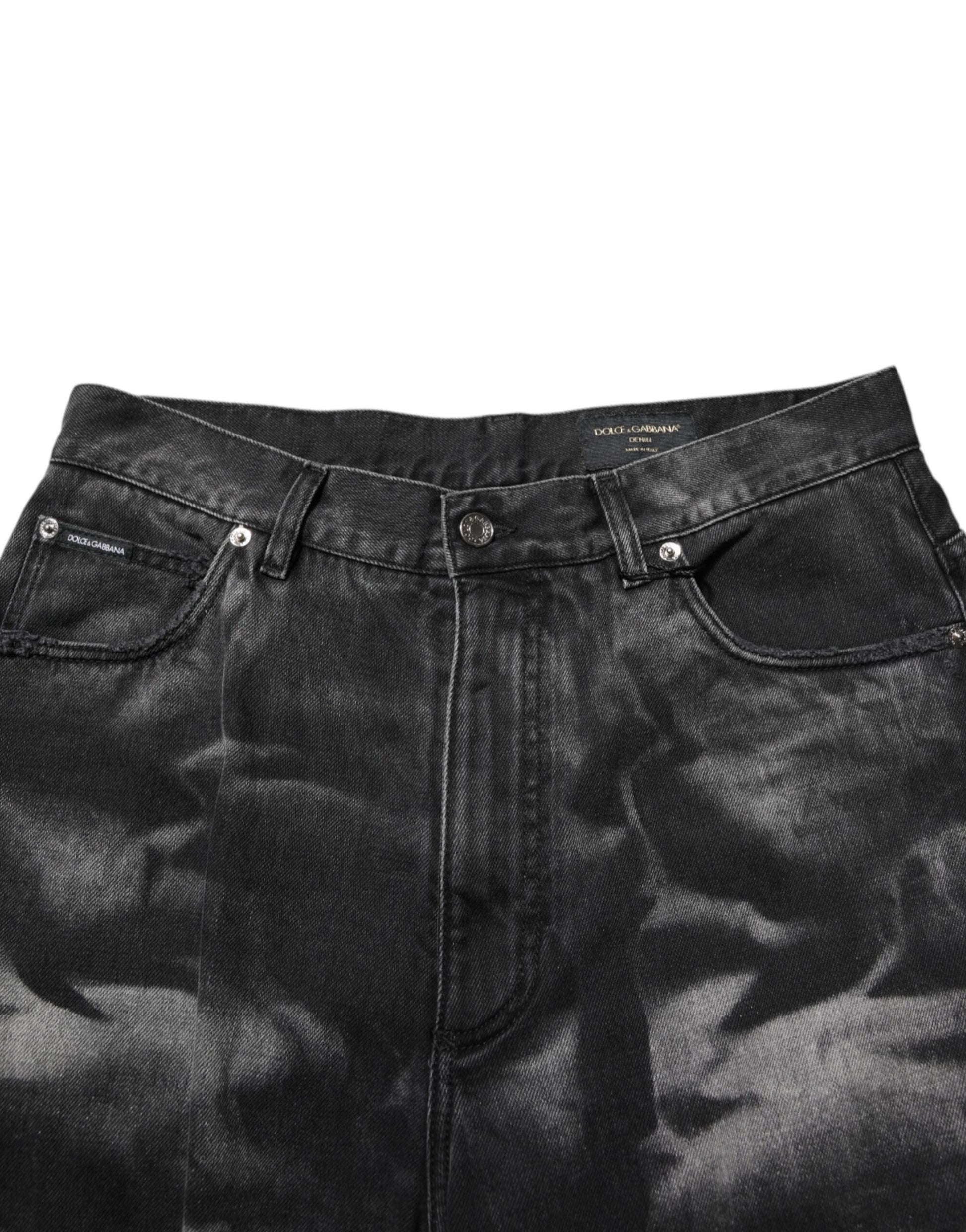 Dolce & Gabbana Black Marbled Effect Straight Men Denim Jeans