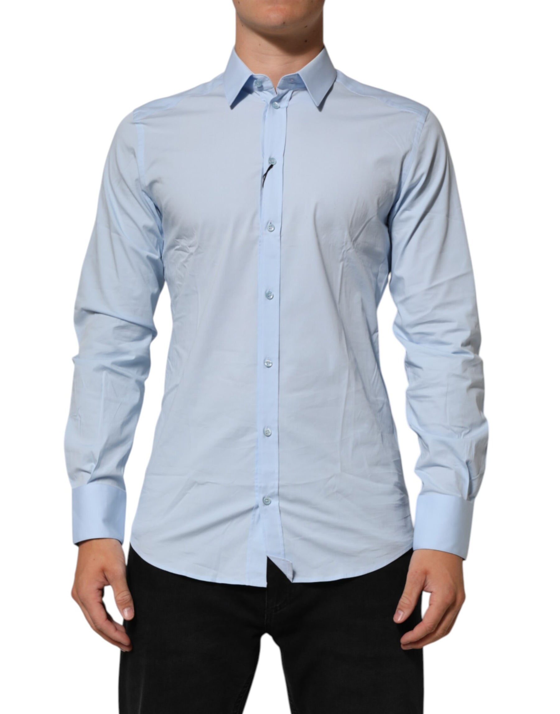 Dolce & Gabbana Light Blue Cotton GOLD Formal Men Dress Shirt | Regal Royce
