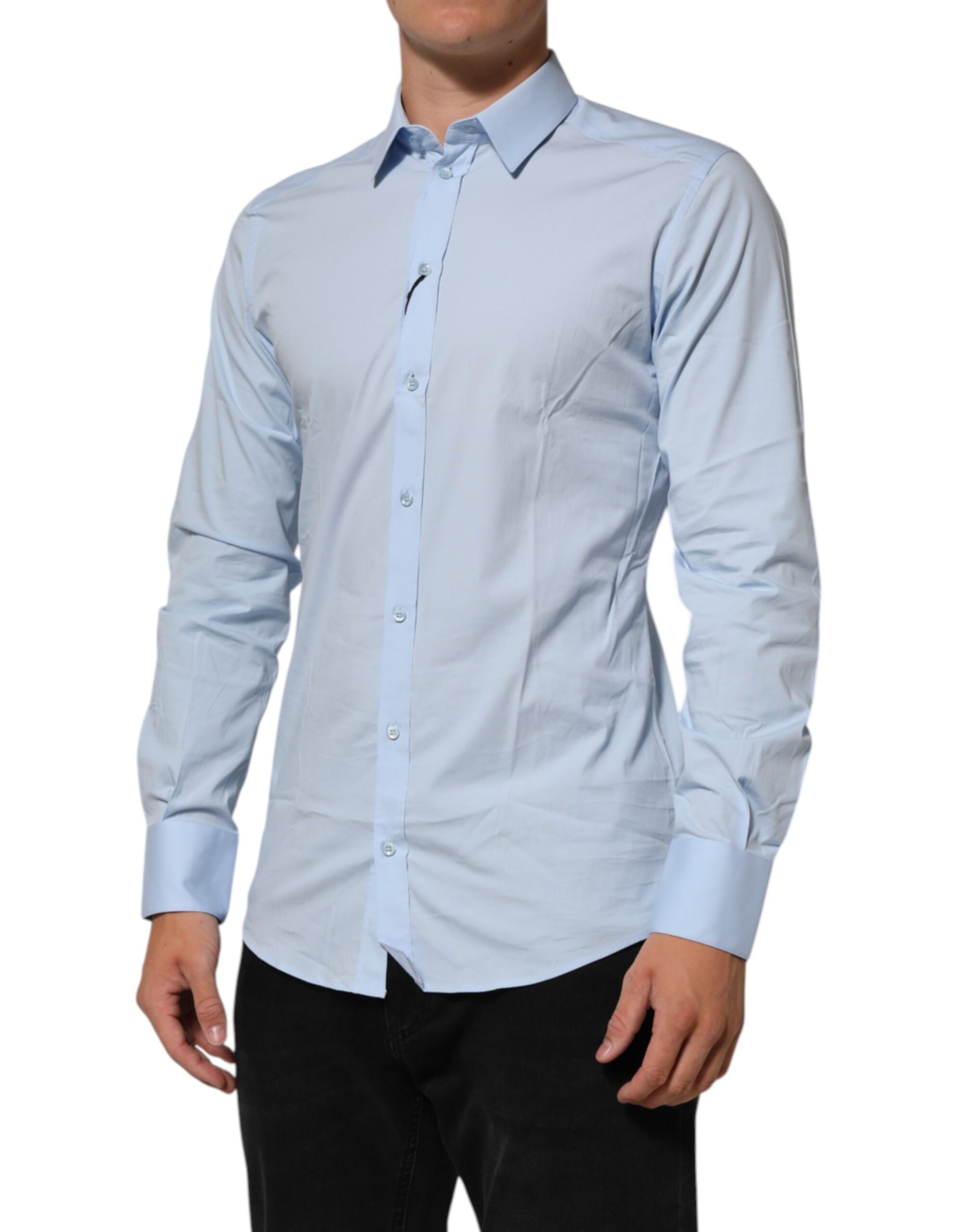 Dolce & Gabbana Light Blue Cotton GOLD Formal Men Dress Shirt
