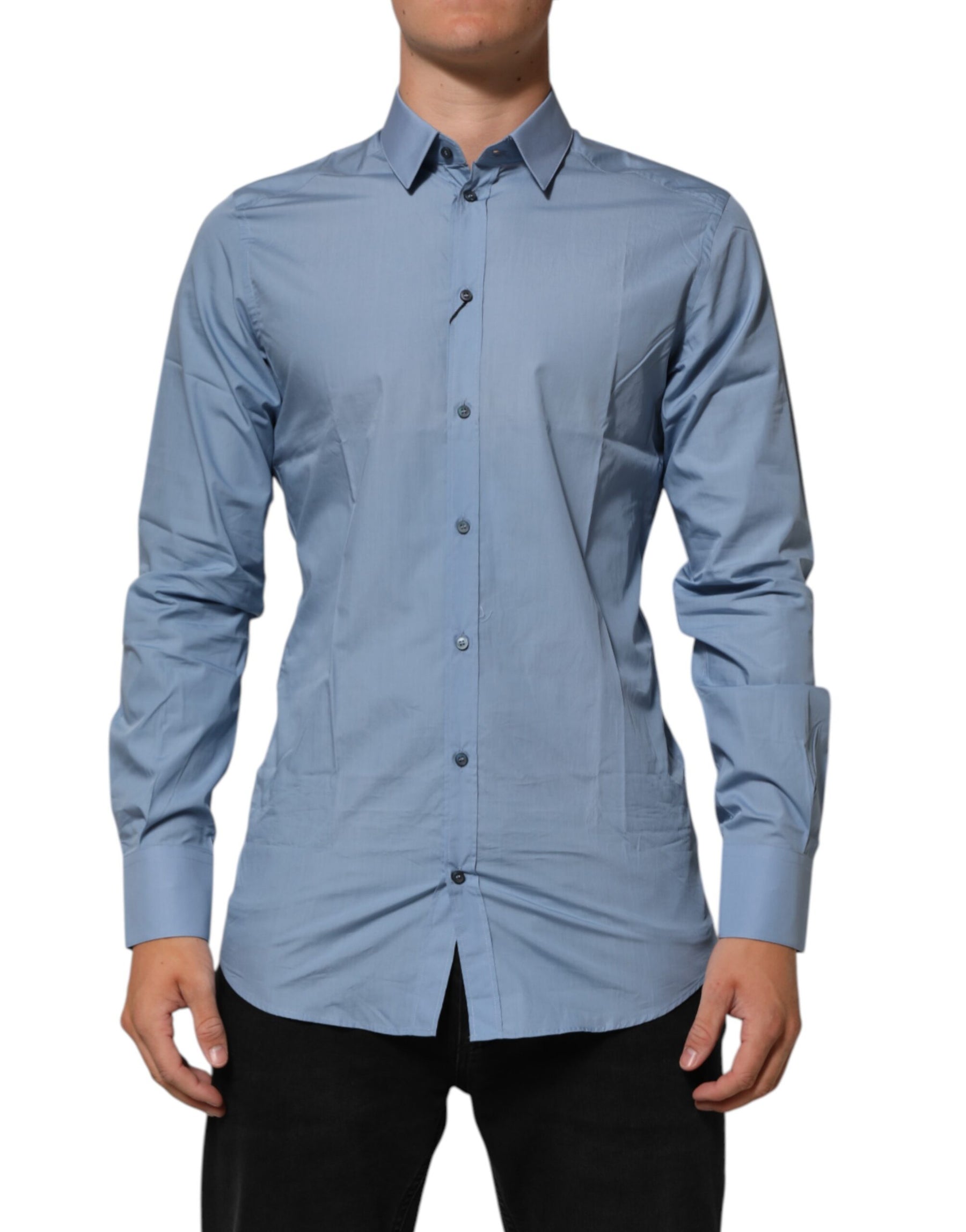 Dolce & Gabbana Blue Cotton Collared GOLD Formal Dress Shirt | Regal Royce