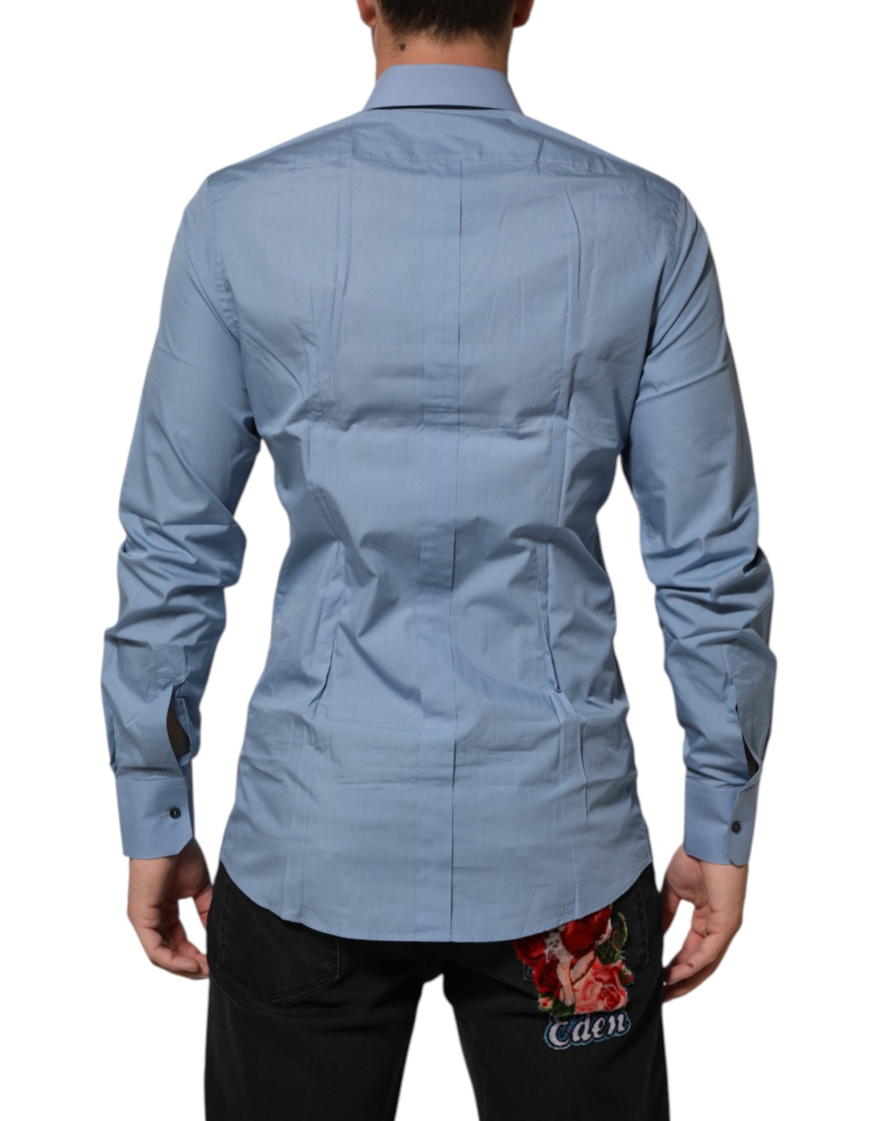 Dolce & Gabbana Blue Cotton Collared GOLD Formal Dress Shirt | Regal Royce