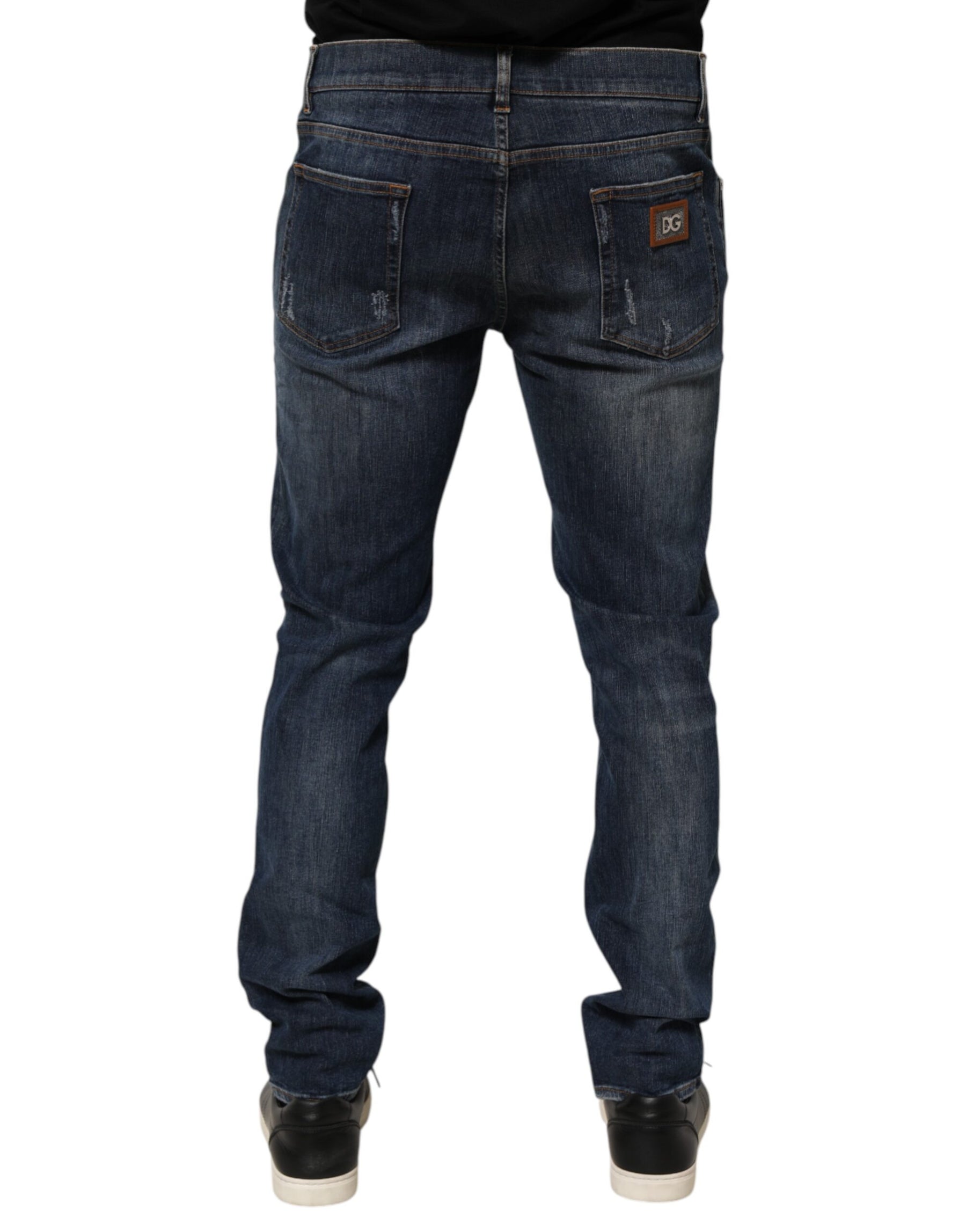 Dolce & Gabbana Dark Blue Washed Running Ripped Denim Jeans | Regal Royce