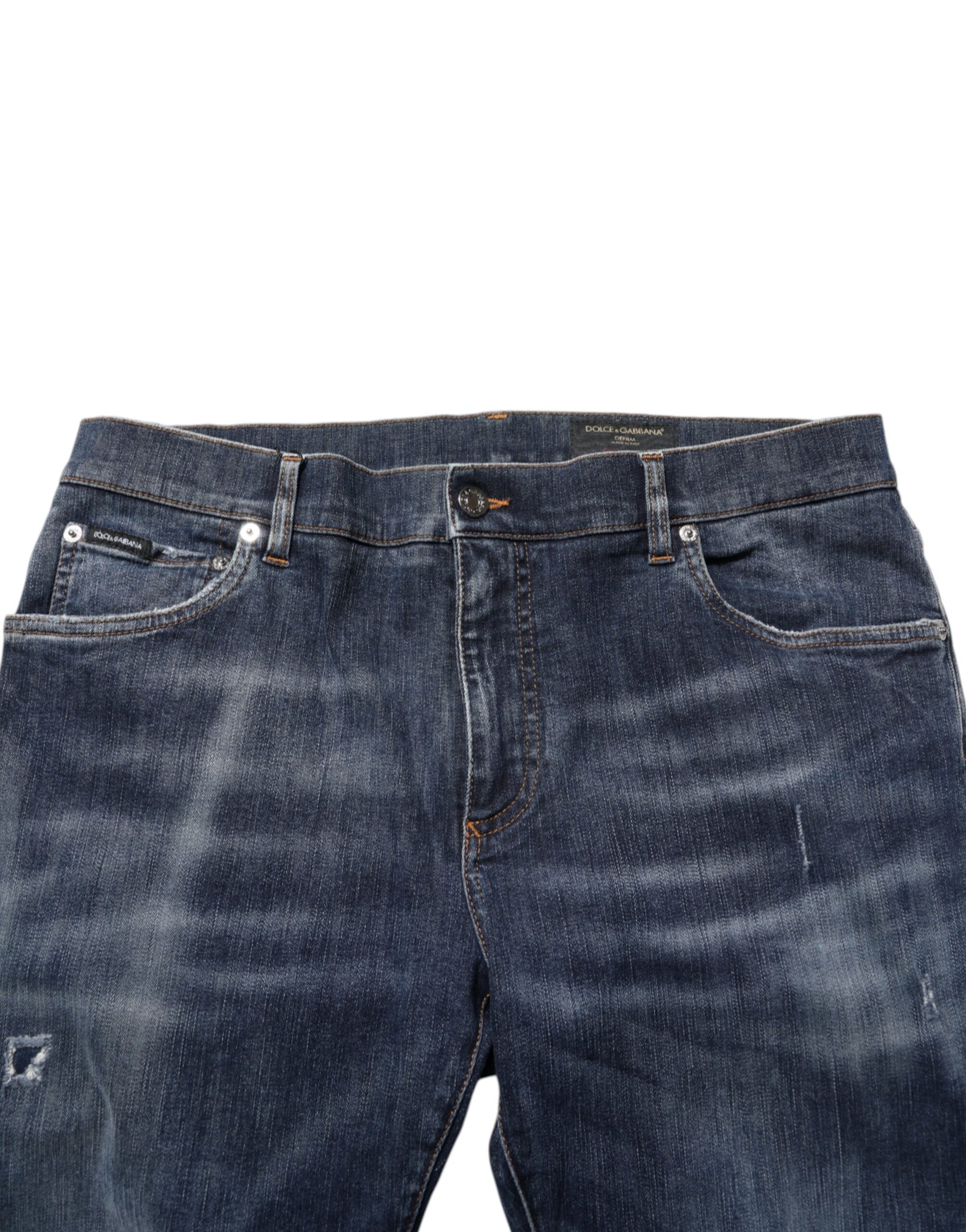 Dolce & Gabbana Dark Blue Washed Running Ripped Denim Jeans | Regal Royce