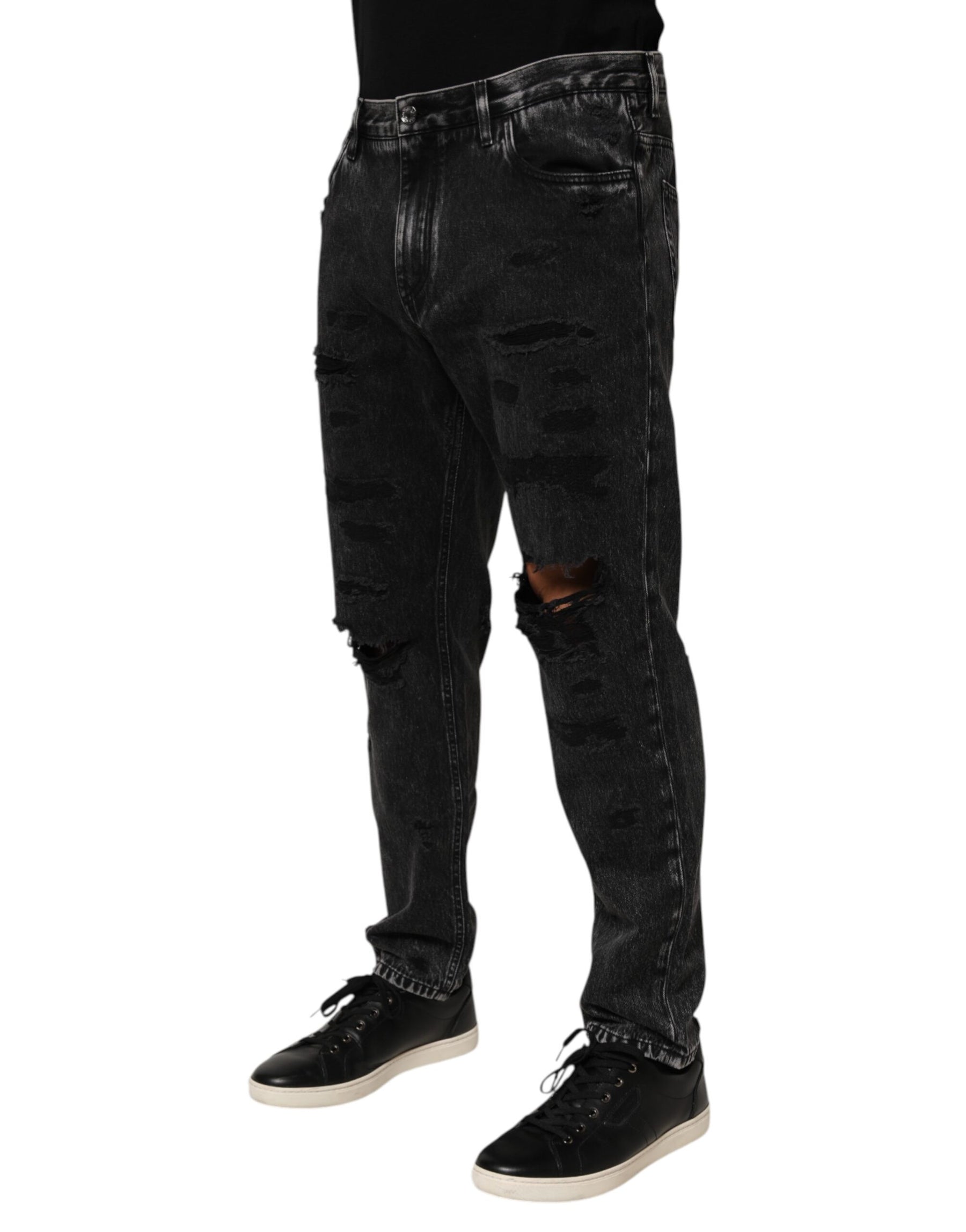 Dolce & Gabbana Black Washed Ripped Loose Cotton Denim Jeans | Regal Royce