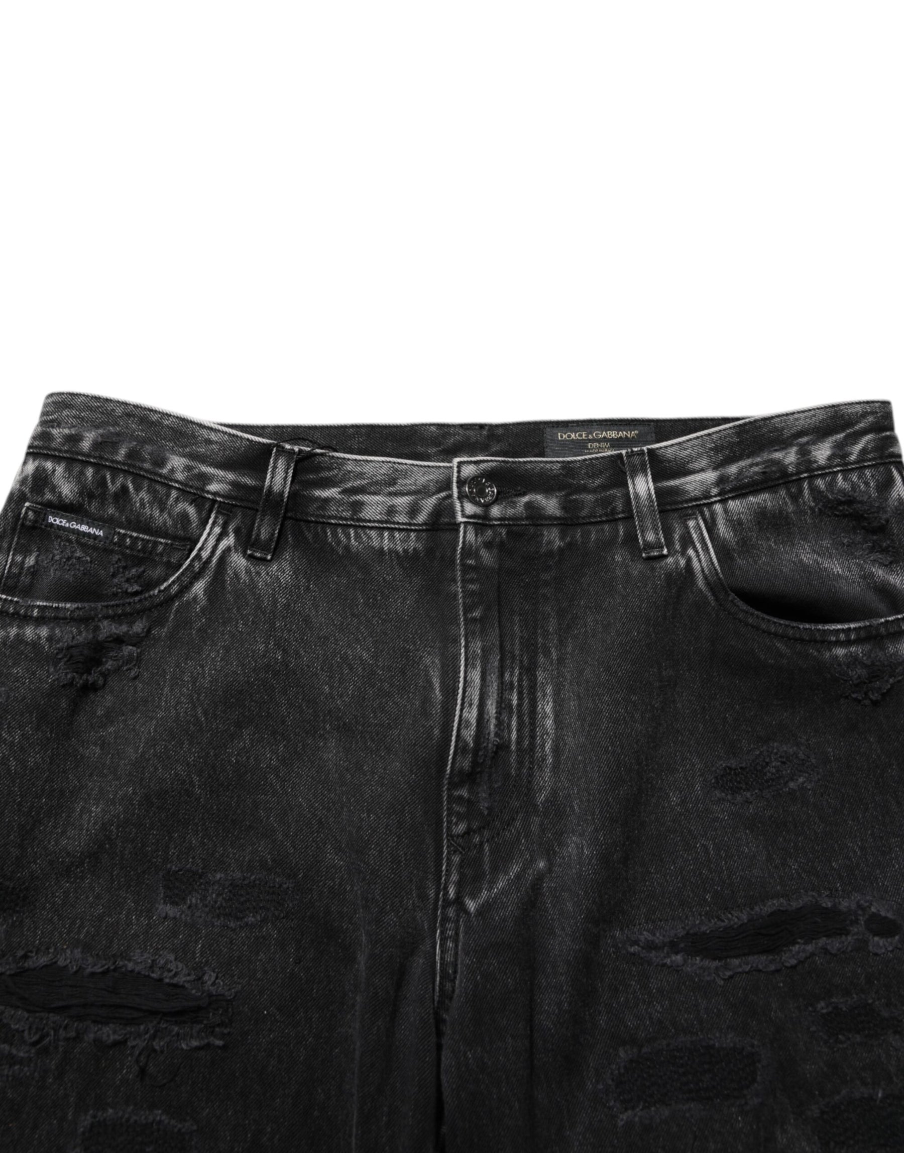 Dolce & Gabbana Black Washed Ripped Loose Cotton Denim Jeans | Regal Royce